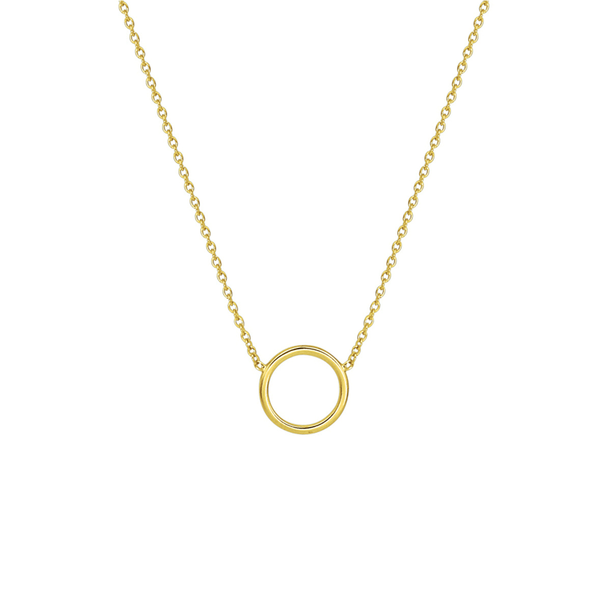 Verguld op 925 zilveren 1.3mm anker collier met lengte van 41cm en een extensie van 5cm uitgevoerd met een opengewerkt rondje van 11mm. Het collier is uitgevoerd met een stevige veerring sluiting. Het collier is ook verkrijgbaar in verguld op zilver en in het zilver. Geen garantie op plating.
