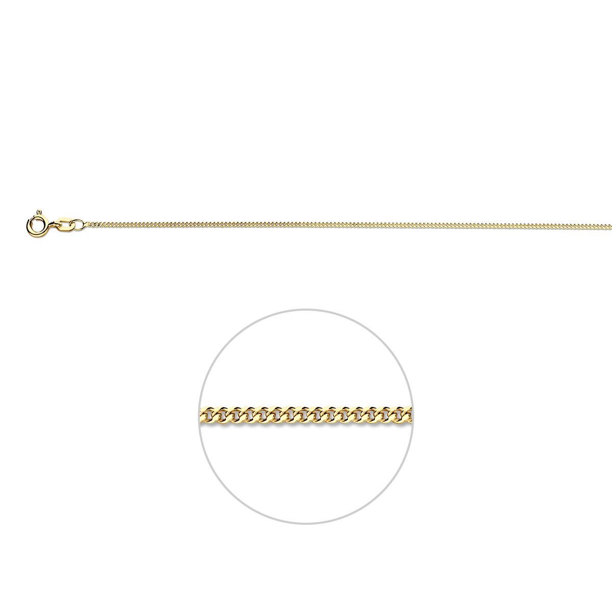 Verguld op 925 zilveren gourmette collier met een schakelbreedte van 1.2mm. Het collier heeft een draaglengte van 41cm en een extensie van 4cm. Geen garantie op plating.