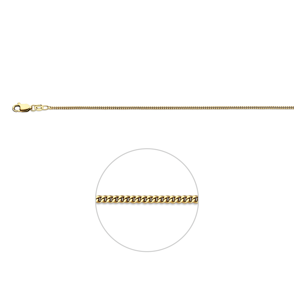 Geelgoud op 925 zilveren gourmette collier met een schakelbreedte van 1.4mm en een stevige karabijn sluiting. Geen garantie op plating.