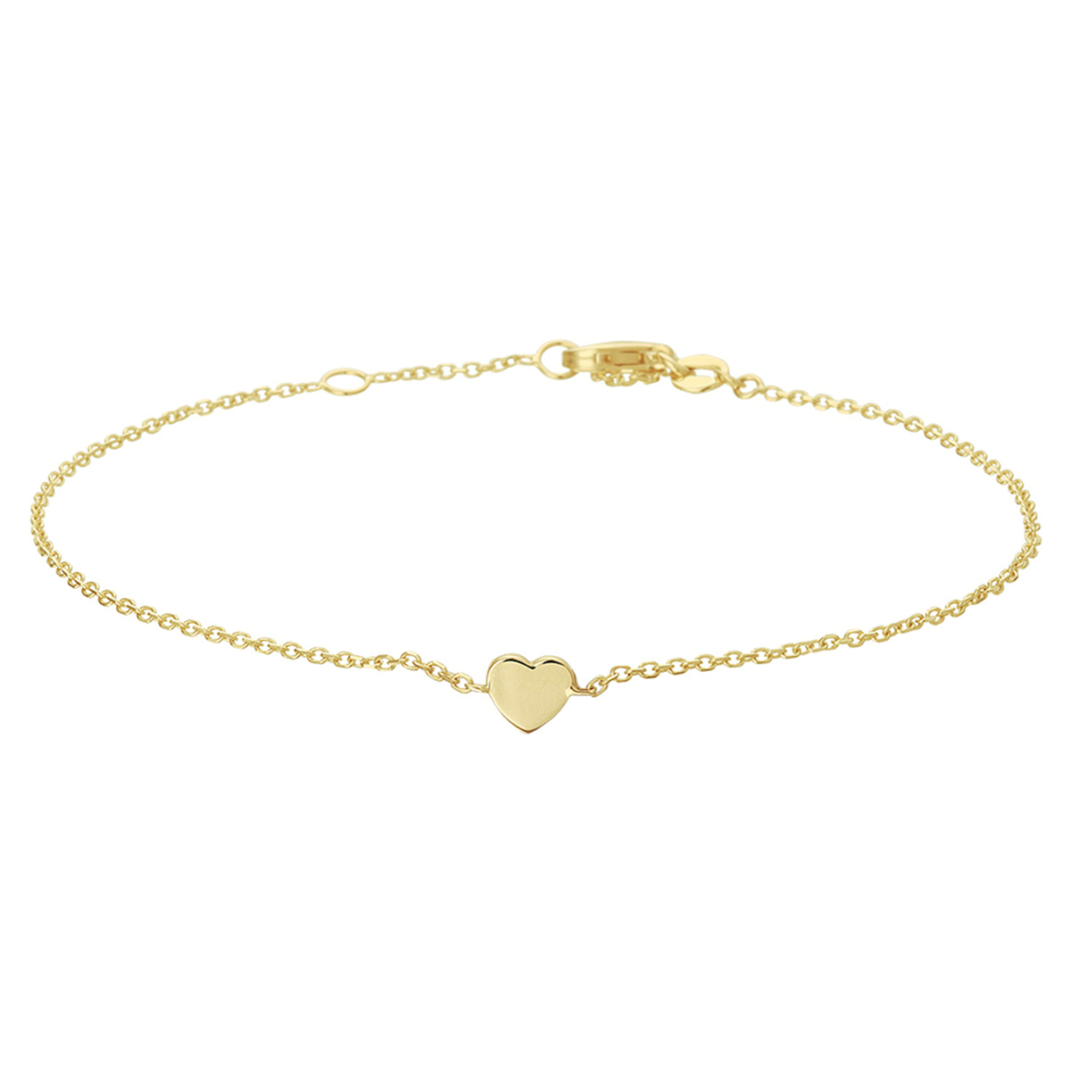 Geelgouden armband met een hart. De draaglengtes zijn 17 en 18.5cm met een schakelbreedte van 1.1mm.