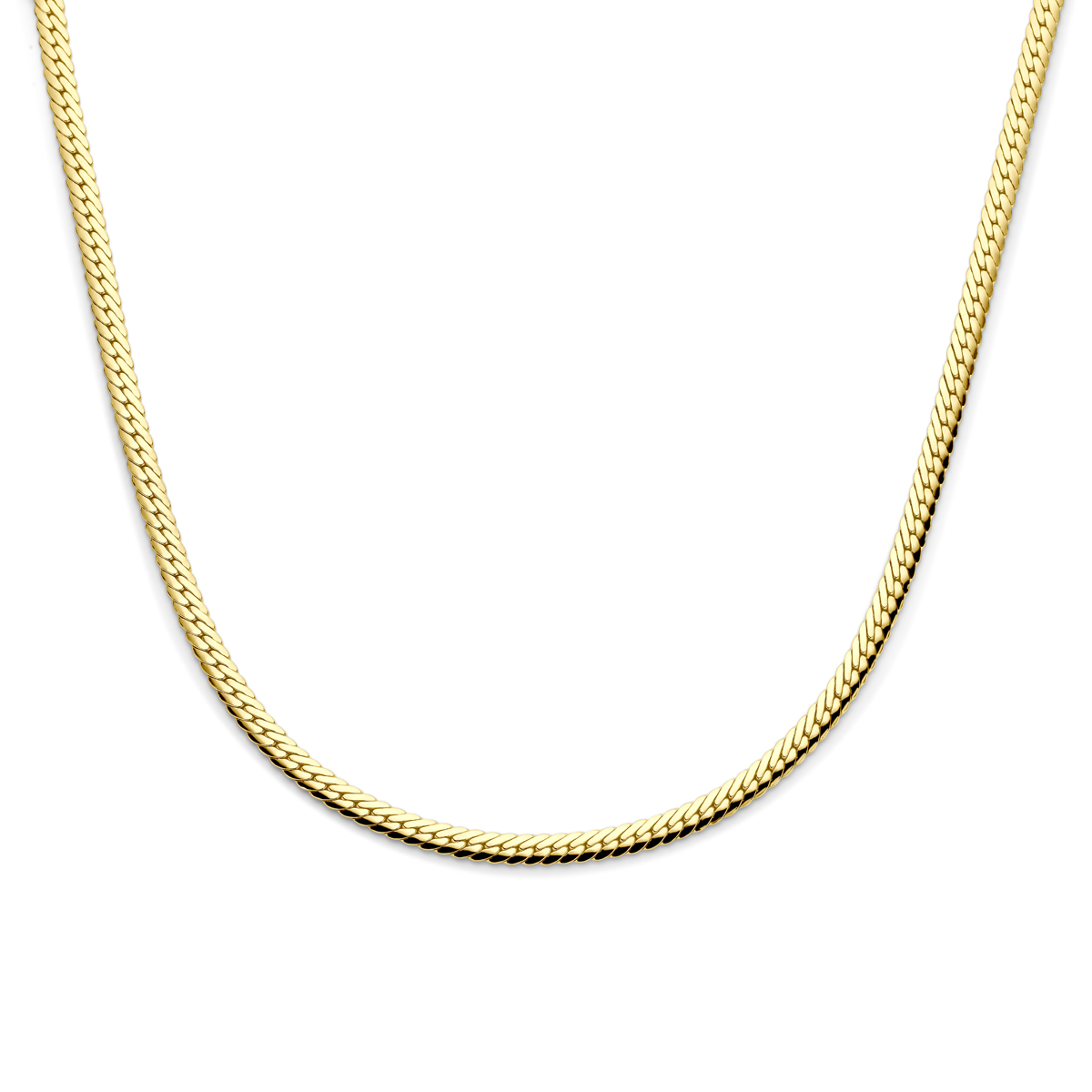 Verguld geel 925 zilveren collier uitgevoerd met een gourmette schakel van 5mm. Het collier heeft een draaglengte van 40cm met 4cm extensie. Geen garantie op plating.