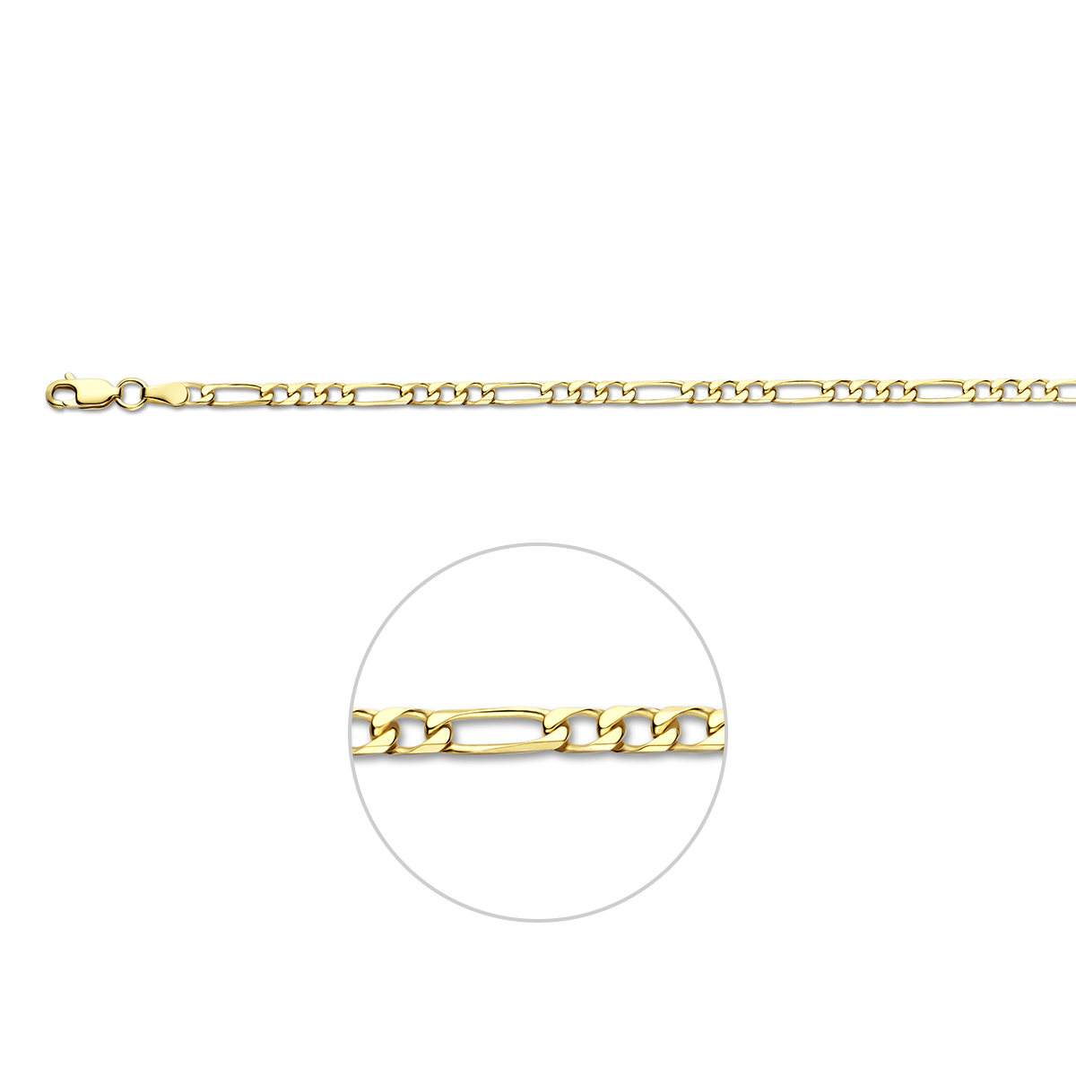 Gouden figaro armband 3.1mm 20cm massief