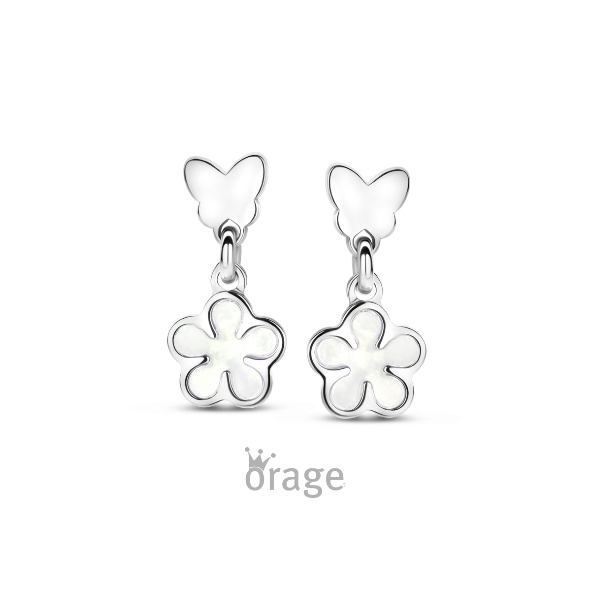 Orage Kids oorhangers bloem parelmoer wit zilver