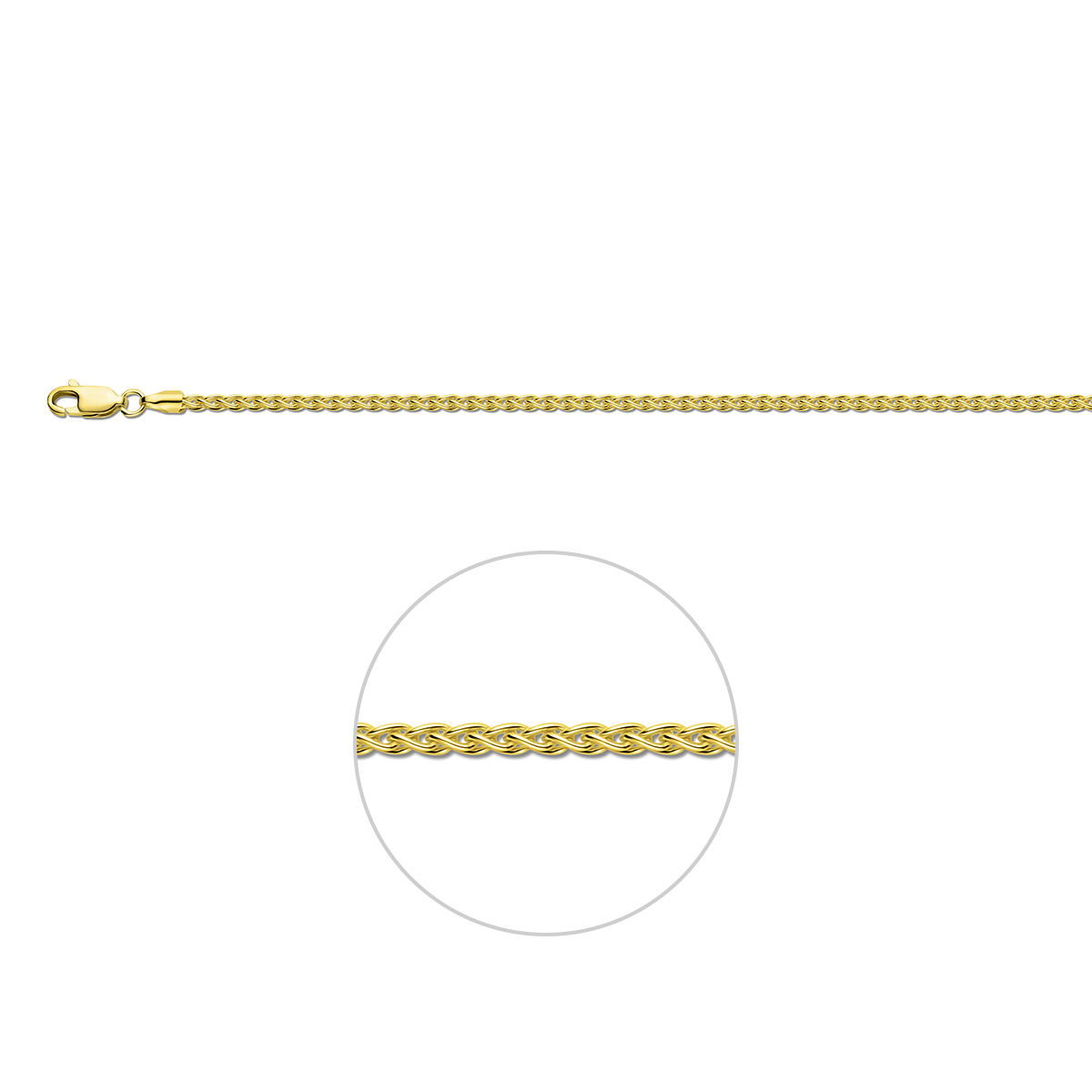 Geef je sieradencollectie een tijdloos verfijnde touch met deze exclusieve 14K gouden vossestaart ketting. Deze sierlijke lengteketting is vervaardigd uit 14 karaat geelgoud en afgewerkt met een hoogglans polijst. De ronde vossestaart-schakel heeft een breedte van 2,1 mm, wat de ketting een verfijnd en luxueus karakter geeft. Met een lengte van 50 cm is deze ketting een tijdloze investering om solo te dragen of te combineren met een favoriete hanger.