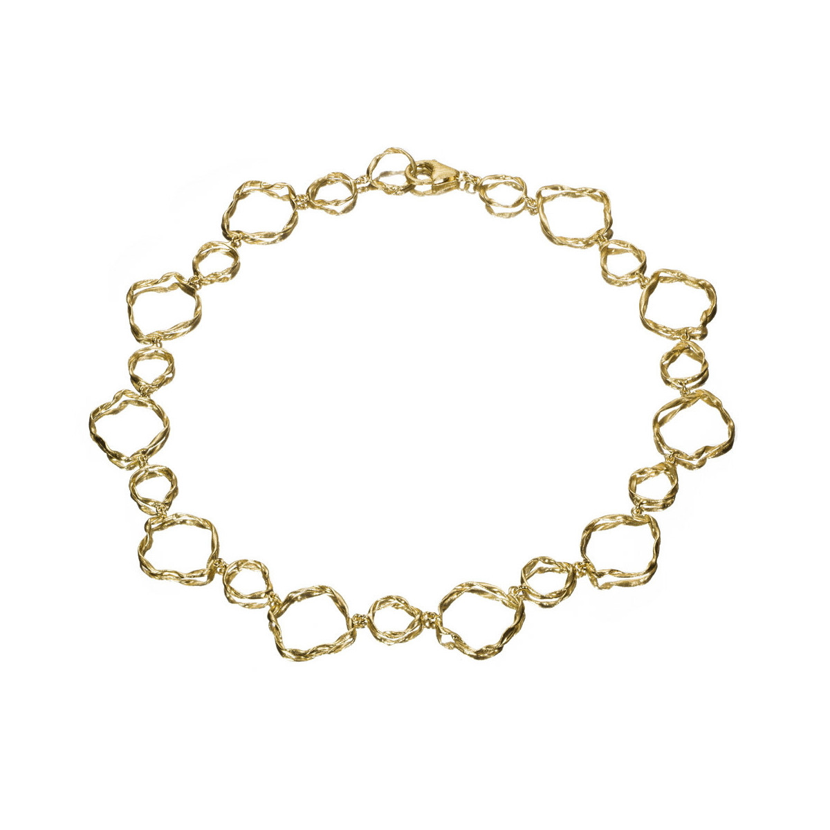 Halsketting met onregelmatige vormen in sterling zilver met 18-karaats verguld goud.