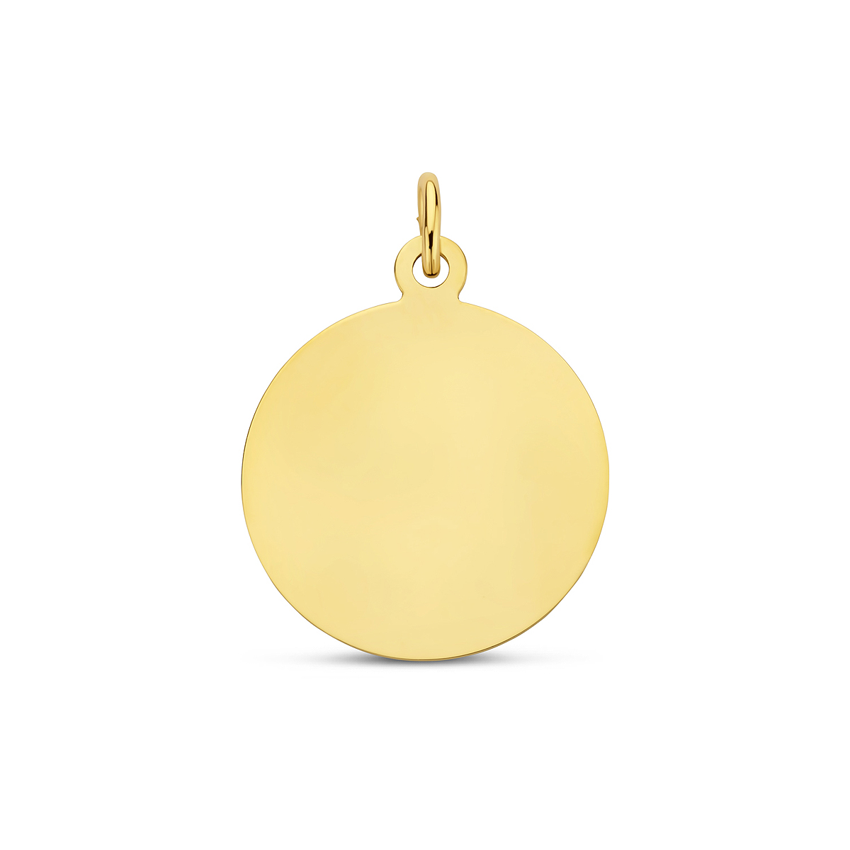 Geelgouden graveerhanger met een poli afwerking en een dikte van 0.4mm.