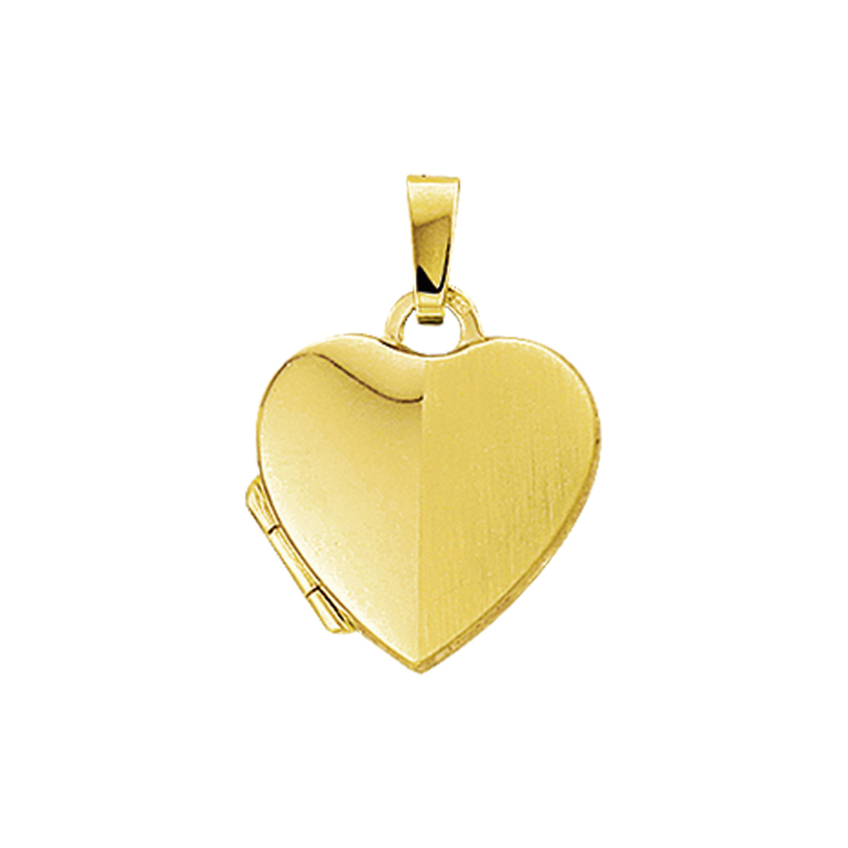 14k Geelgouden hart medaillon met een hoogte van 14mm excl. oogje en een breedte van 14.5mm.