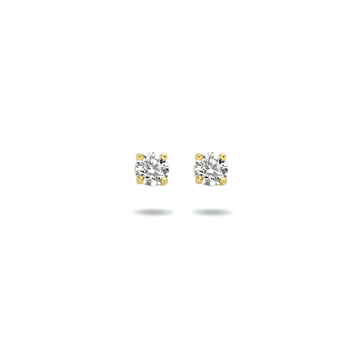 Beschrijving: Geelgouden oorknoppen 
Zetting: solitaire (chatonzetting)