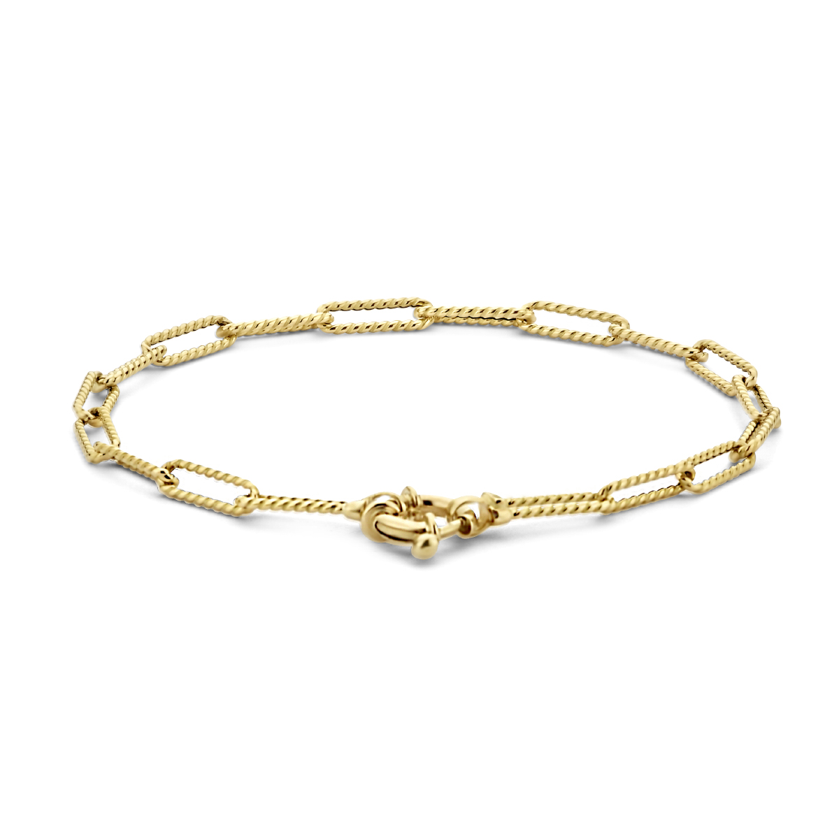 14k Geelgouden armband met een draaglengte van 18cm. Uitgevoerd met een veerslot.