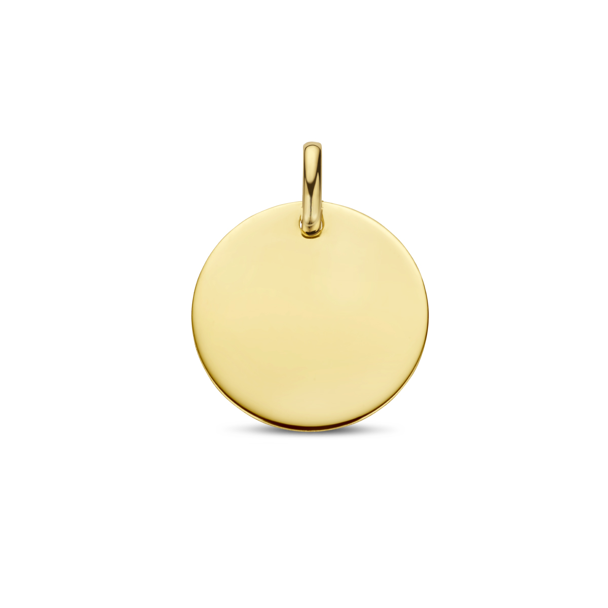14k Geelgouden graveerhanger in de vorm van een rondje. De dikte van de plaat is 0.4mm.
