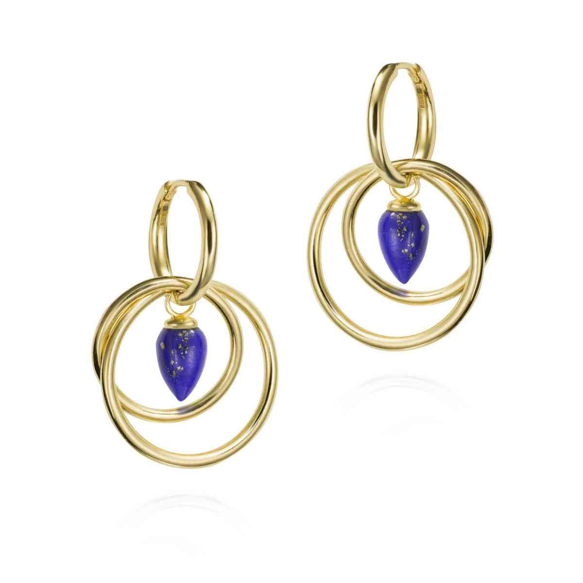 PE129-97/LAO PENDULUM collectie oorbellen van sterling zilver 925 met lapis lazuli en 18k verguld goud

