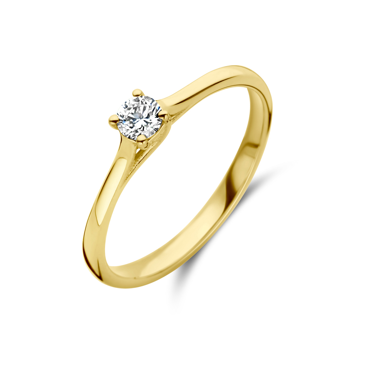 14k Geelgouden ring uitgevoerd met diamant. De ring heeft een breedte van 3.5mm.&nbsp; &nbsp; &nbsp;