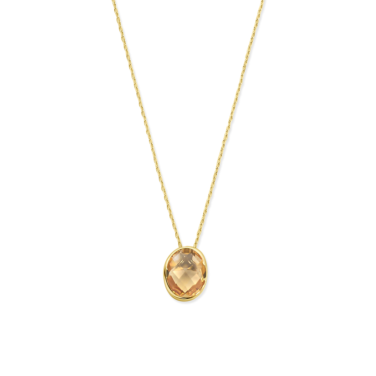 14k Geelgouden collier met citrien. Het collier heeft draaglengtes van 41 - 43 - 45 cm. De schakelbreedte is 0,7mm en is uitgevoerd met een karabijnsluiting.