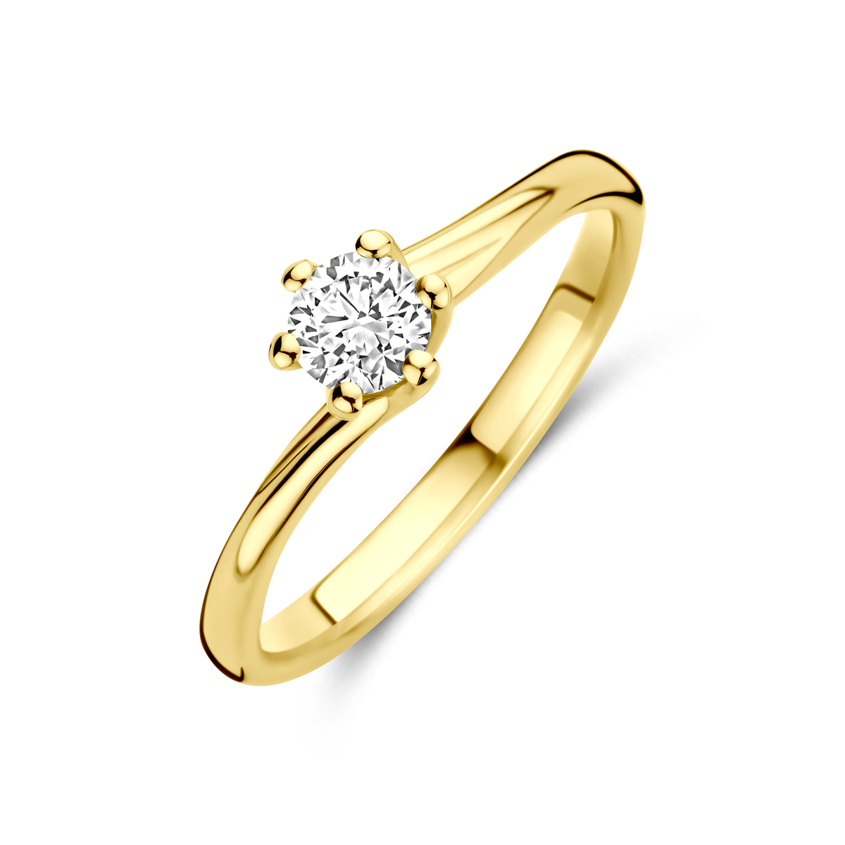 14k Geelgouden ring uitgevoerd met lab grown diamant. De ring heeft een breedte van 5,5mm. Het diamantgewicht is 0.30ct. Lab grown diamanten zijn diamanten die ontstaan in een laboratorium. Onder extreem hoge druk en temperatuur wordt het natuurlijk ontstaansproces nagebootst met als eindresultaat een diamant met dezelfde chemische eigenschappen maar met een andere oorsprong.
