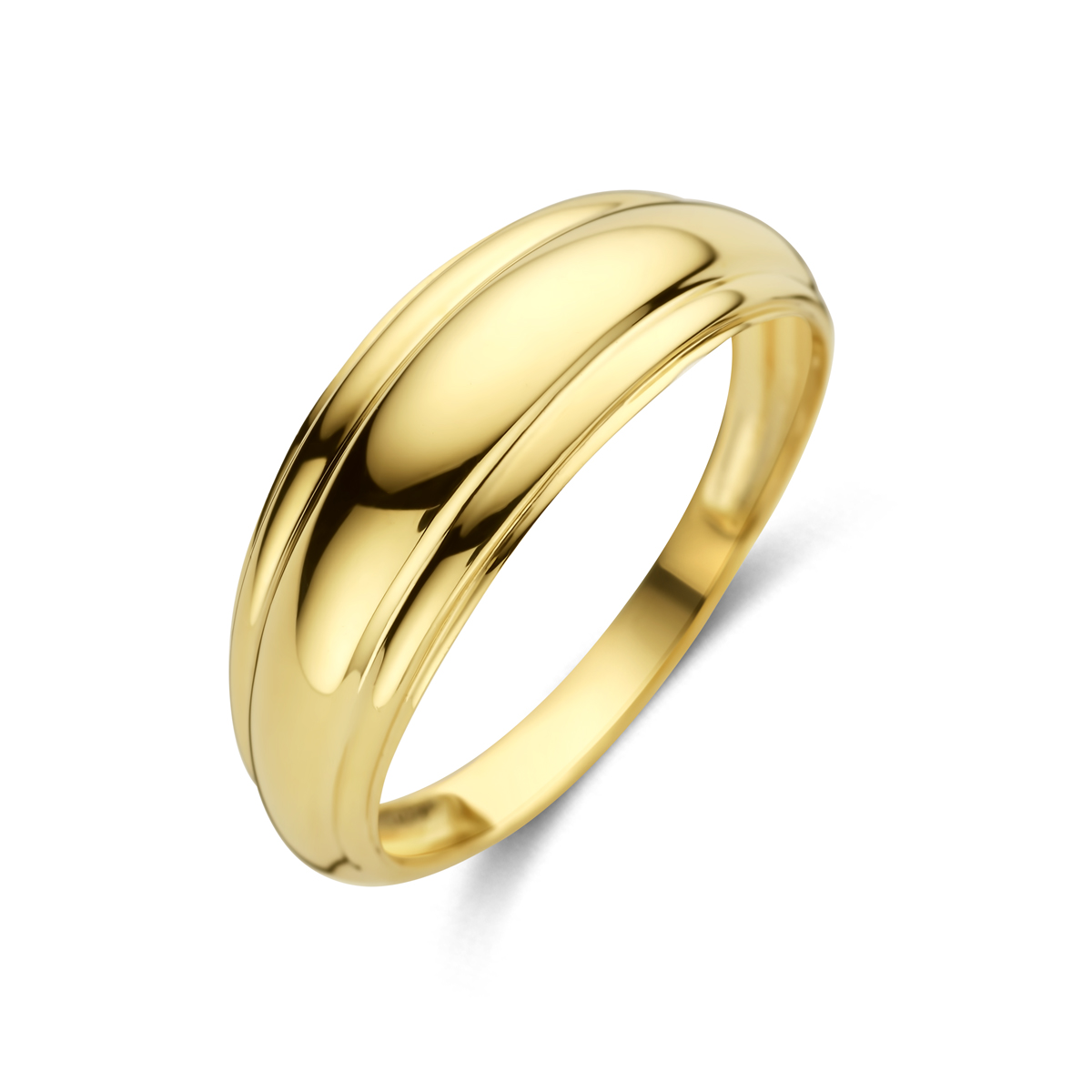 14k Geelgouden ring met een breedte van 7mm.