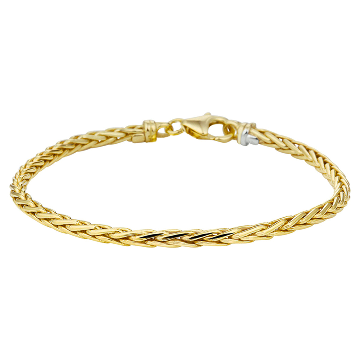 14k Geelgouden armband met een kern van 925 zilver. De armband heeft een draaglengte van 18,5cm met een schakelbreedte van 3mm. Uitgevoerd met karabijnsluiting.