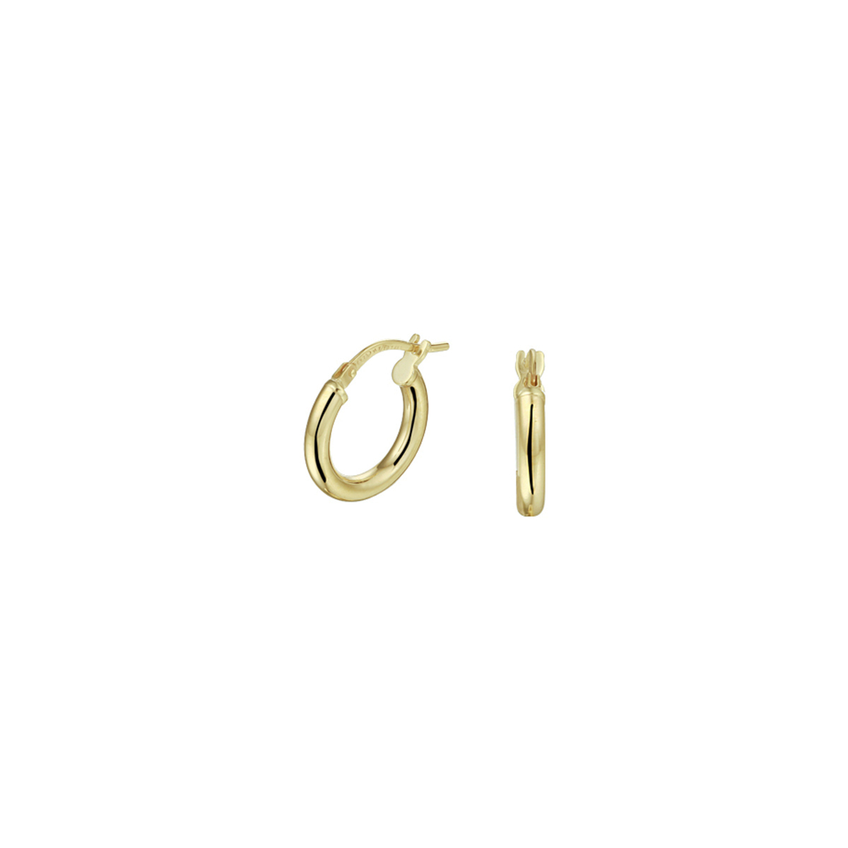14k Geelgouden oorringen met 925 zilveren kern uitgevoerd met een stevige scharnier sluiting. De oorringen hebben een diameter van 15mm.