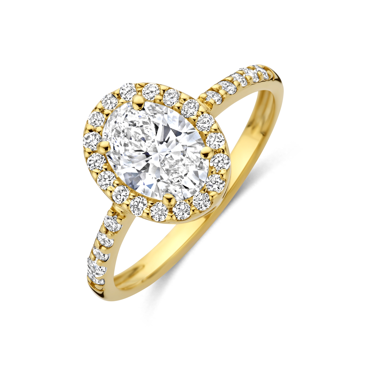 14k Geelgouden ring uitgevoerd met lab grown diamant. Het totale diamantgewicht van de ring is 1.40ct.Lab grown diamanten zijn diamanten die ontstaan in een laboratorium. Onder extreem hoge druk en temperatuur wordt het natuurlijk ontstaansproces nagebootst met als eindresultaat een diamant met dezelfde chemische eigenschappen maar met een andere oorsprong.