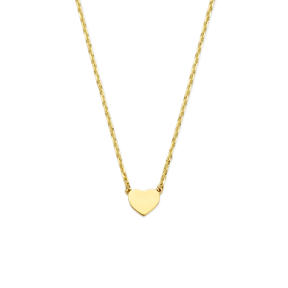 9k Geelkleurig collier uitgevoerd met een hartje. Het collier heeft draaglengtes van 41-43-45cm en een schakelbreedte van 1mm.