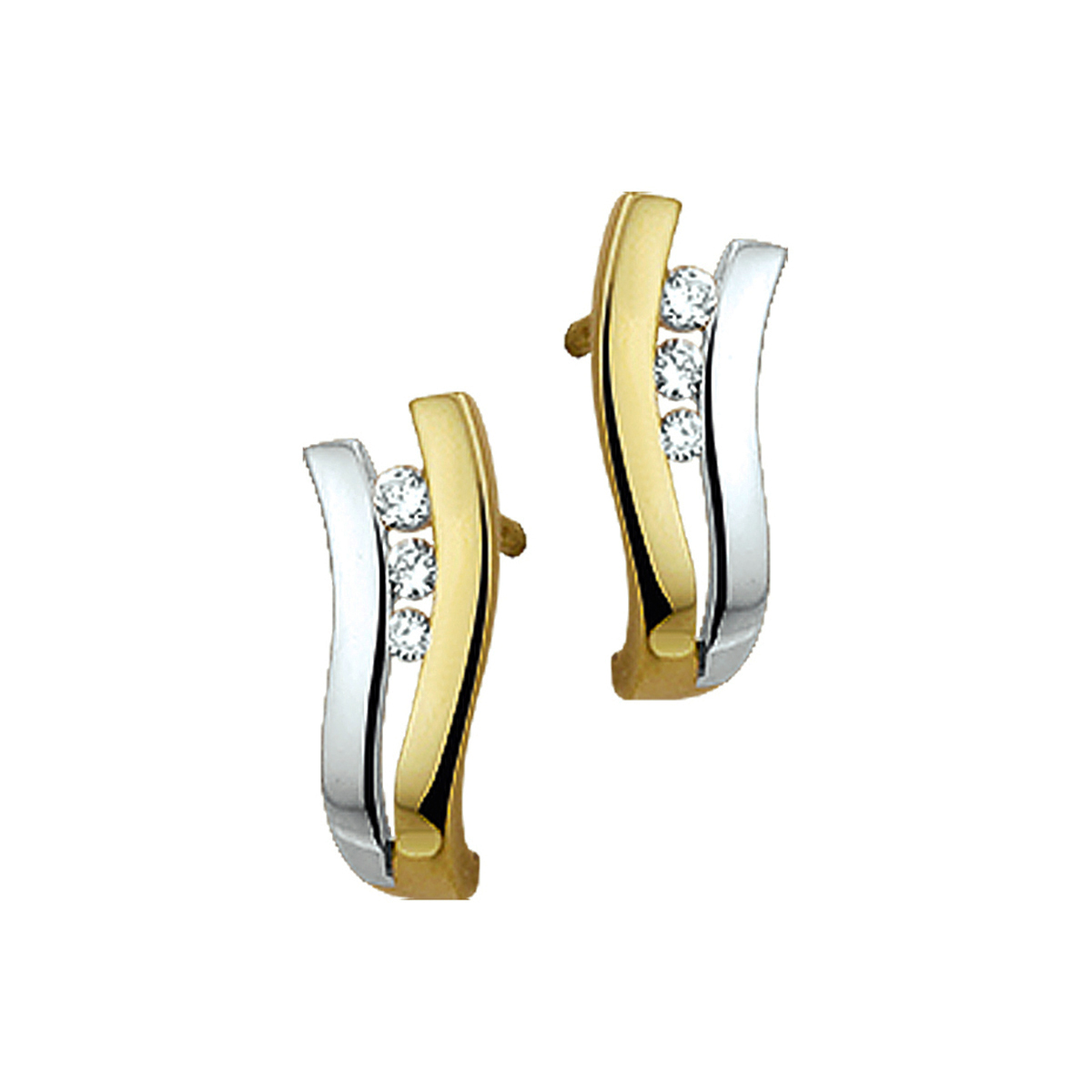 Bicolor oorknoppen zirkonia 14k goud