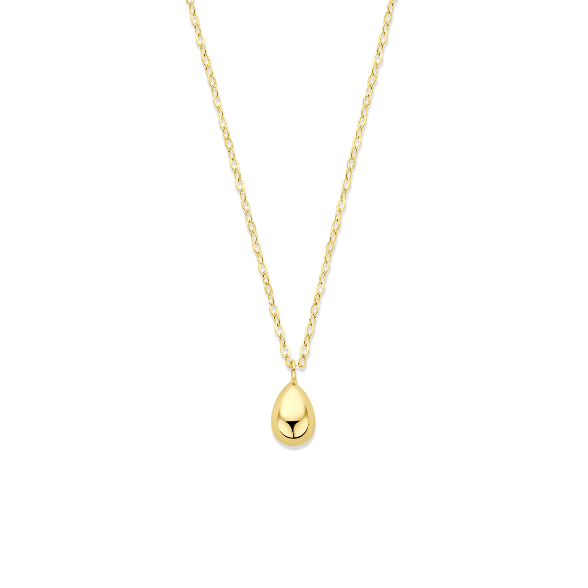 9krt gouden collier uitgevoerd met een druppel. Het collier heeft draaglengtes van 42-45cm.