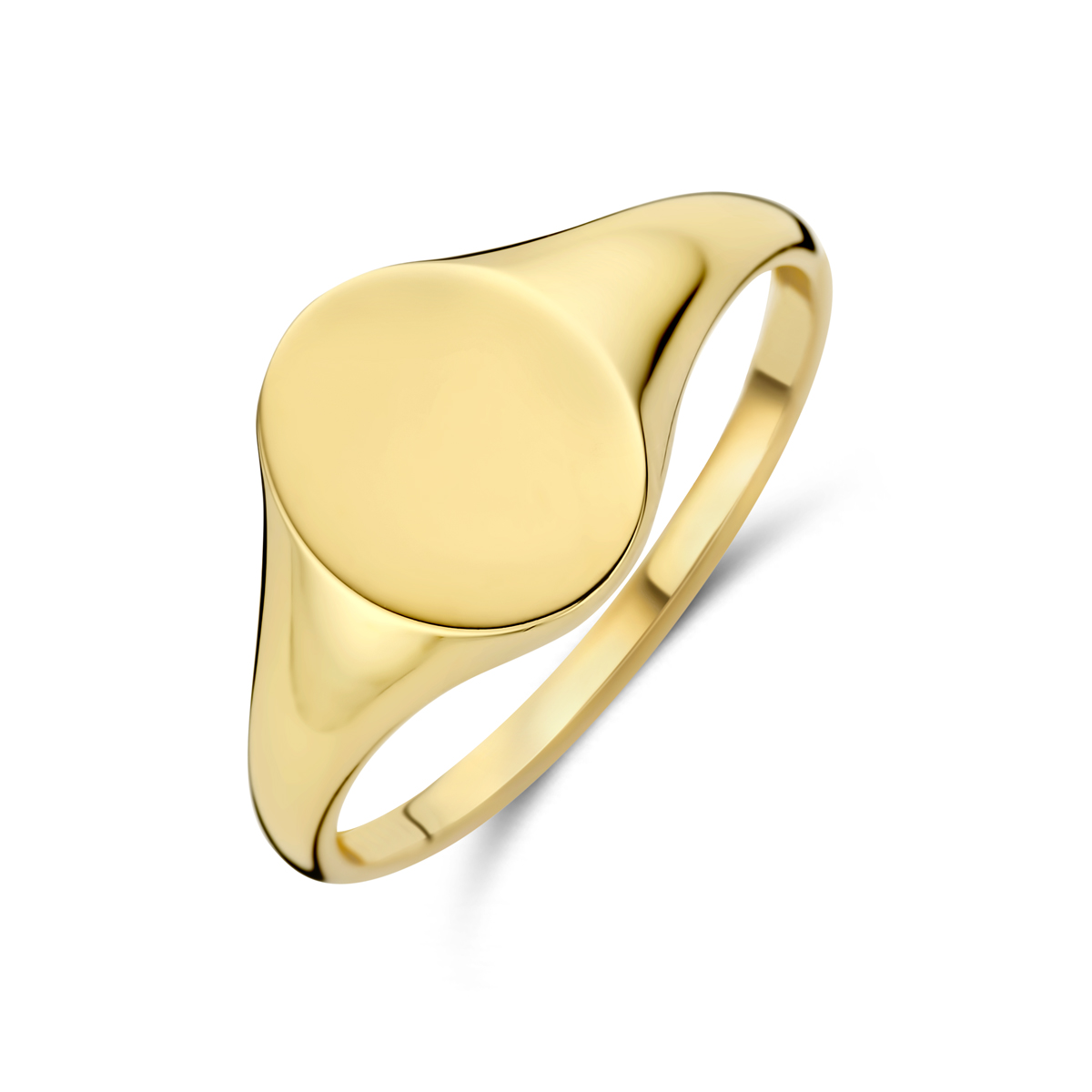 9k Geel kleurige graveerring. De ring heeft een breedte van 9.5mm.