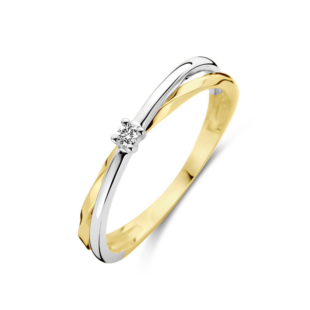 14k bicolor ring diamant 0.03 ct H/SI