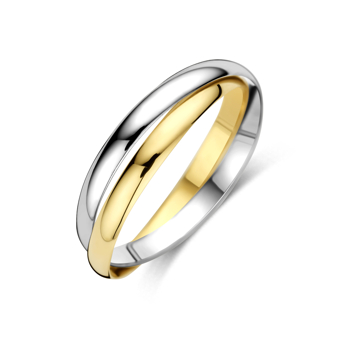 14k Bicolor geel en witgouden ring met een breedte van 2x 2.3mm.