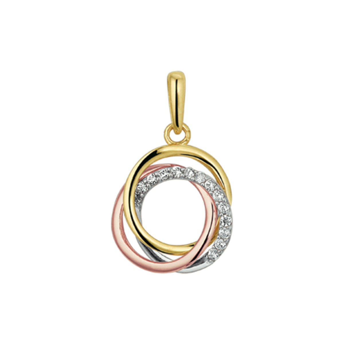 Huiscollectie - 14kt Tricolor hanger bezet met zirconia's - 4300496