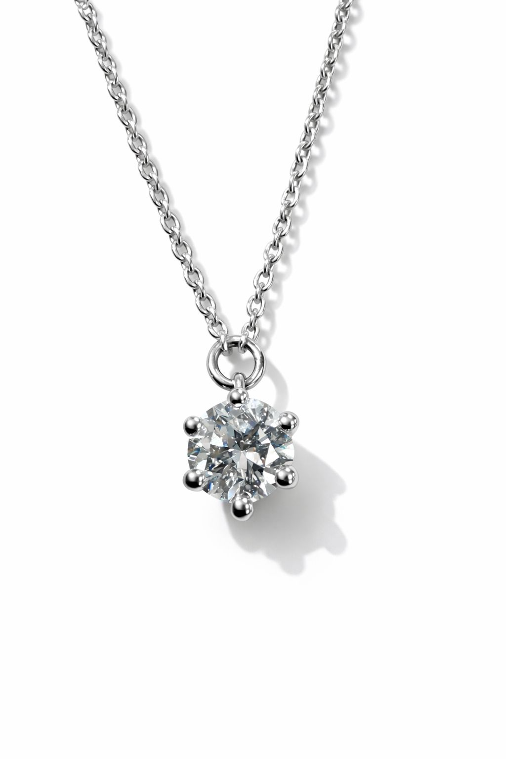 Wit goud collier met diamanten hanger in 6 poots zetting