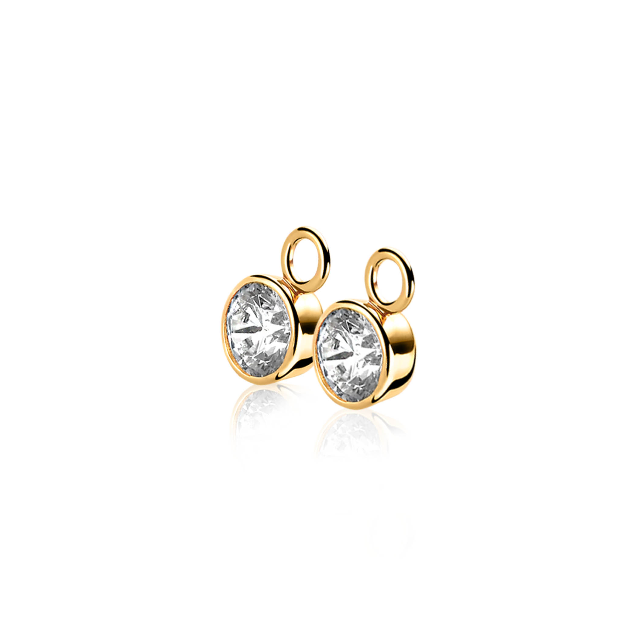 ZINZI zilveren geel vergulde ronde oorbedels met wit zirconia. Perfect te matchen met stralende ZINZI oorringen om zo een onmisbare look te cre&euml;ren. Hang ze sierlijk aan je zilveren ZINZI oorringen. De oorringen zijn niet bij de prijs inbegrepen. Vervaardigd van eerste gehalte zilver (925) en met extra rodiumlaag voor een langdurige glans.