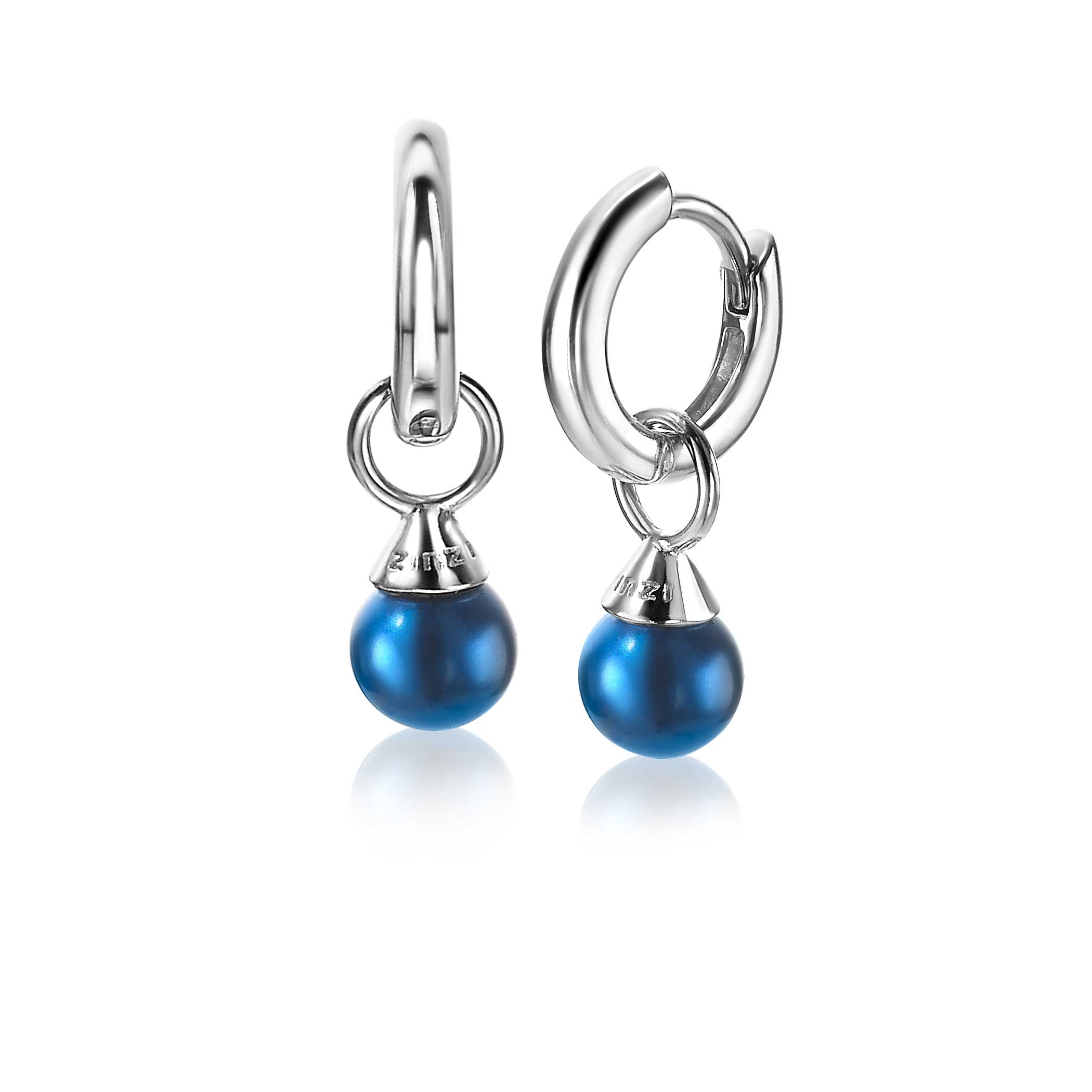 ZINZI zilveren oorbedels parels blauw 6mm ZICH1749B
