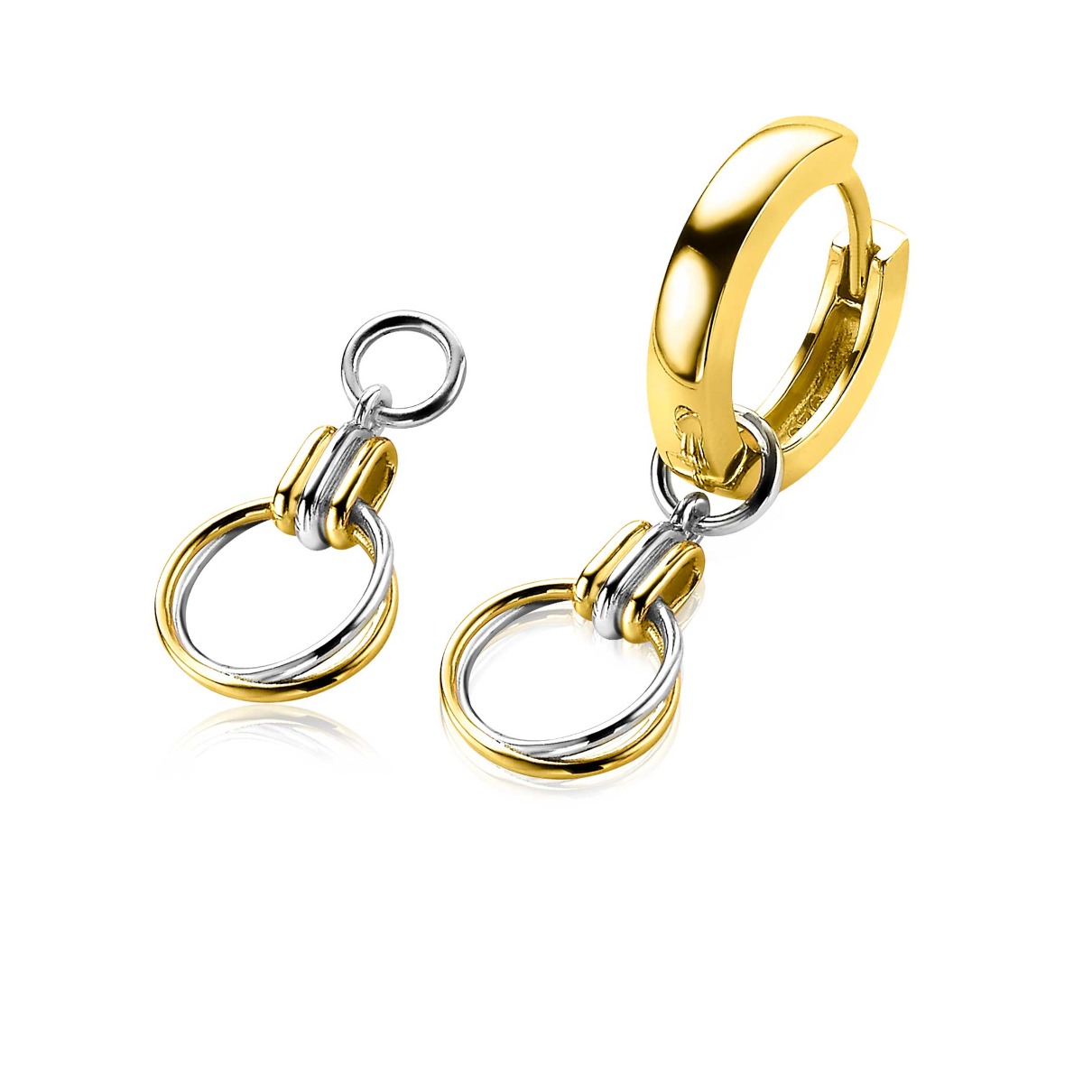ZINZI zilveren oorbedels bicolor ringetjes 10mm rond ZICH2059