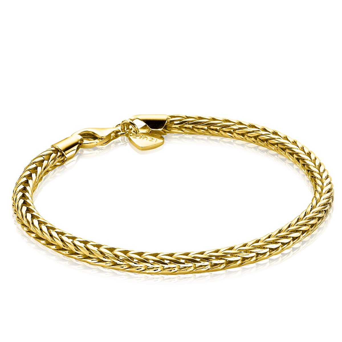 zilveren vergulde vossenstaart armband 14K geel verguld 4mm breed.