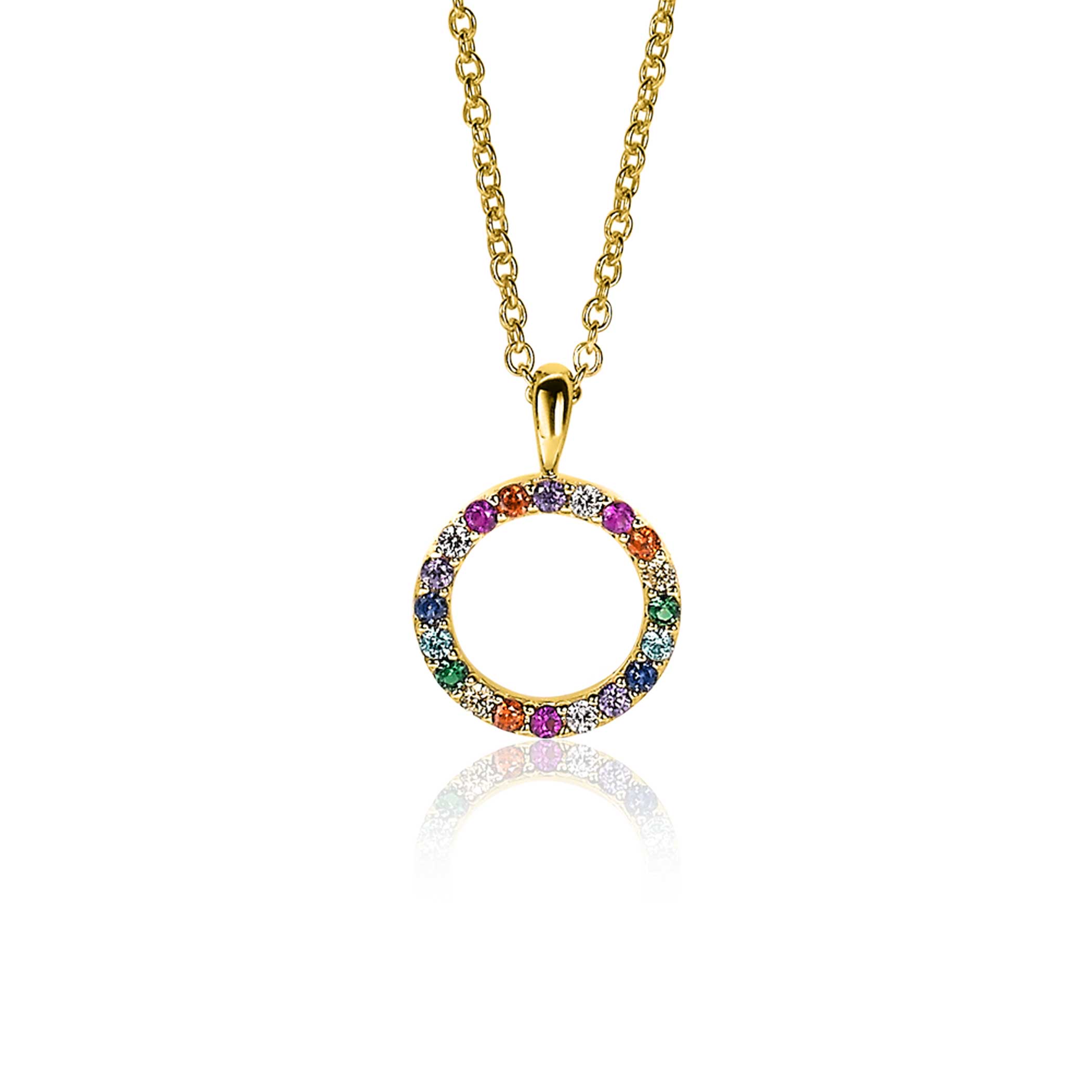 ZINZI zilveren hanger 14K geel verguld 12mm bezet regenboog ZIH2170 (zonder collier)