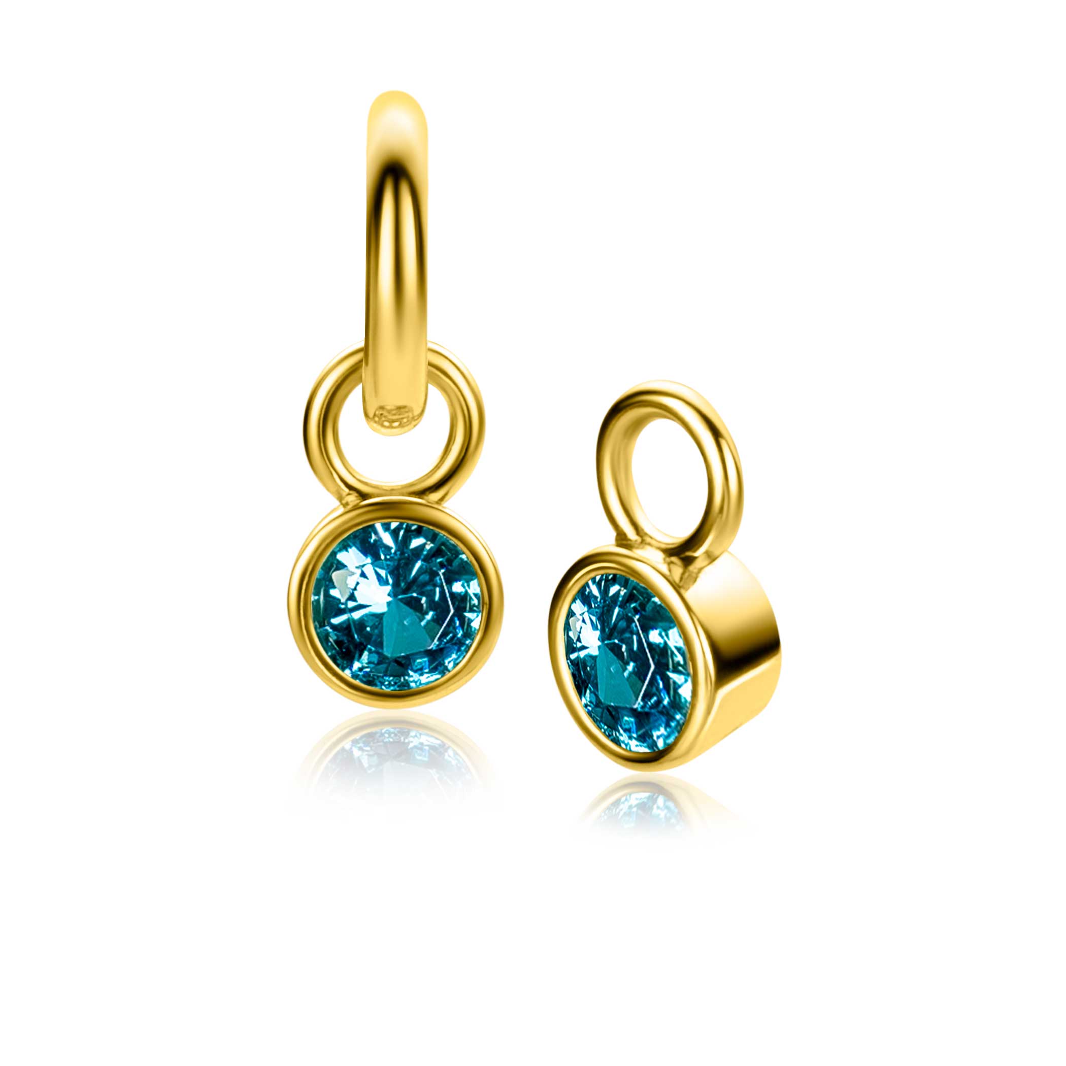 BIRTHSTONE oorbedels gold plated MAART, staan symbool voor iemand die in de maand maart is geboren. In maart is de geboortesteen 'blauw aquamarijn zirconia'. Iedere geboortesteen heeft haar eigen betekenis. Hang ze sierlijk aan je zilveren Zinzi oorringen. De oorringen zijn niet bij de prijs inbegrepen. Vervaardigd van eerste gehalte zilver (925) en met extra  geel vergulding.