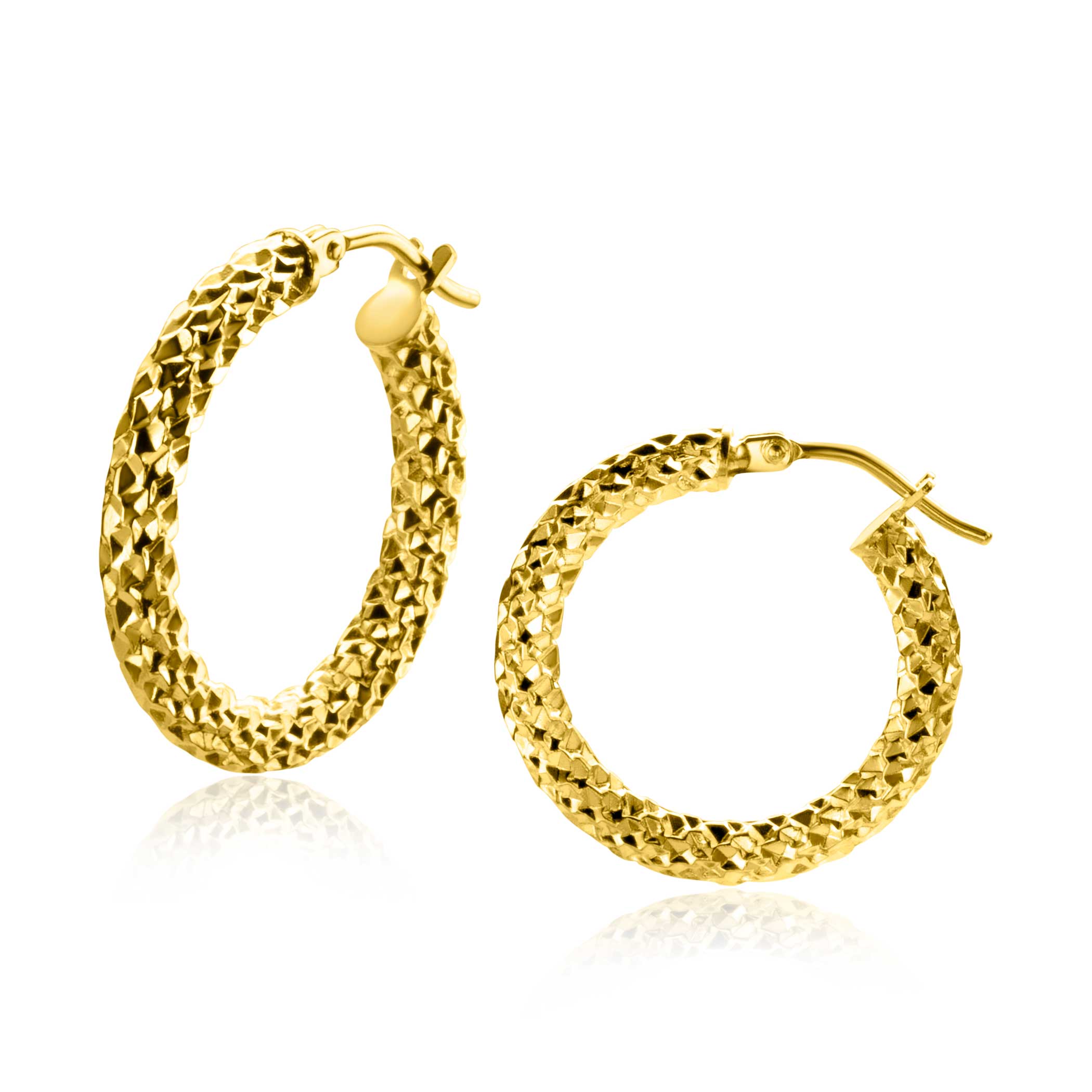 22mm ZINZI Gold 14 krt gouden oorringen met schitterende bewerkte buis 3mm breed ZGO328