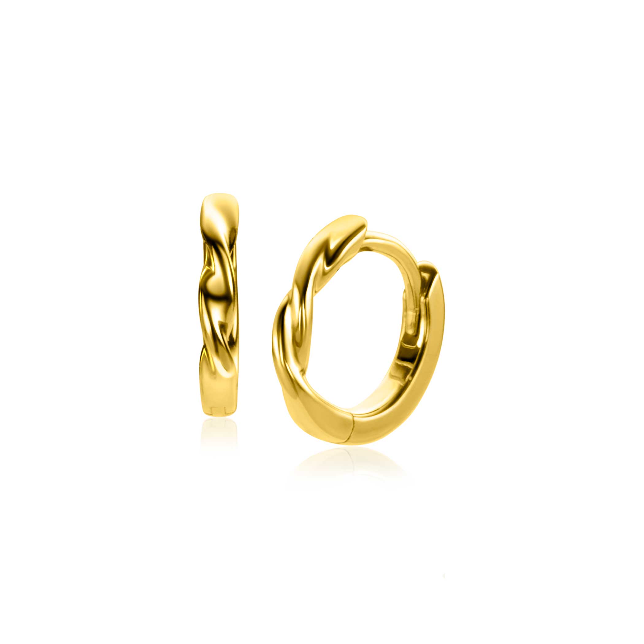 ZINZI gold plated zilveren oorringen 12 x 2mm met gedraaide buis. Een leuk klein maatje oorringen om dagelijks te dragen. Met luxe scharniersluiting.