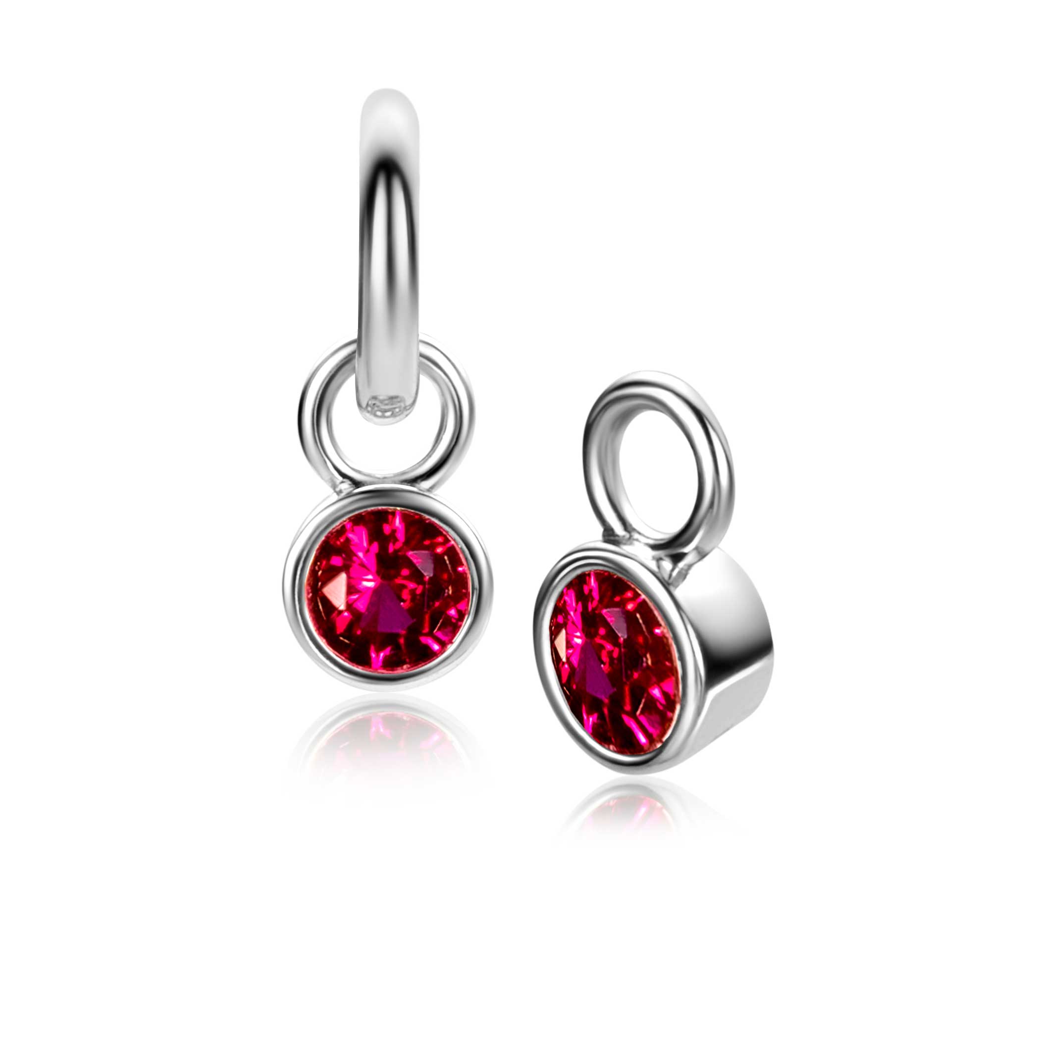 JULI oorbedels zilver met geboortesteen rood robijn zirconia (excl. oorringen)