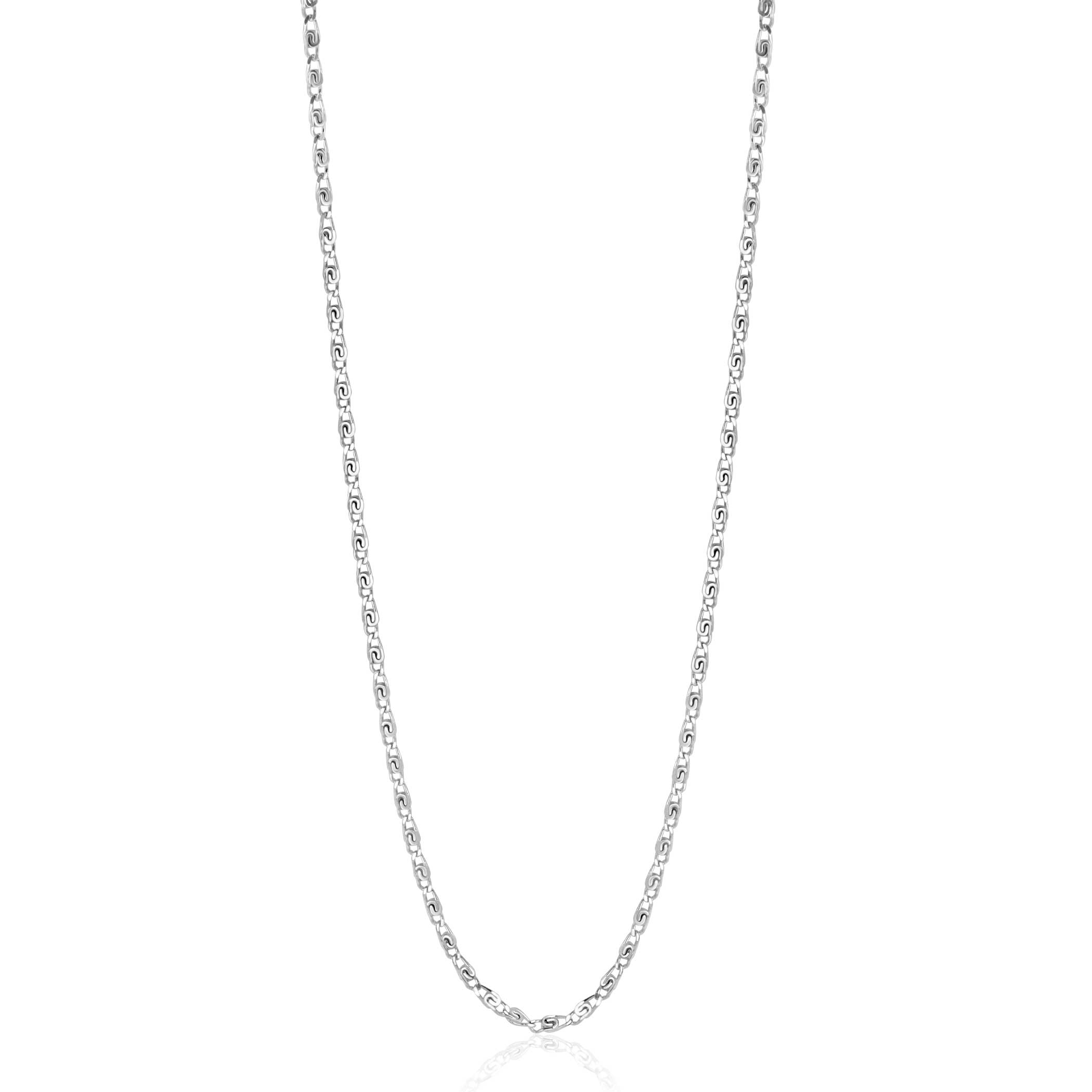 ZINZI zilveren scroll schakelketting, waarbij de schakels een dubbele krul/kronkeling maken 42-45cm ZIC2479