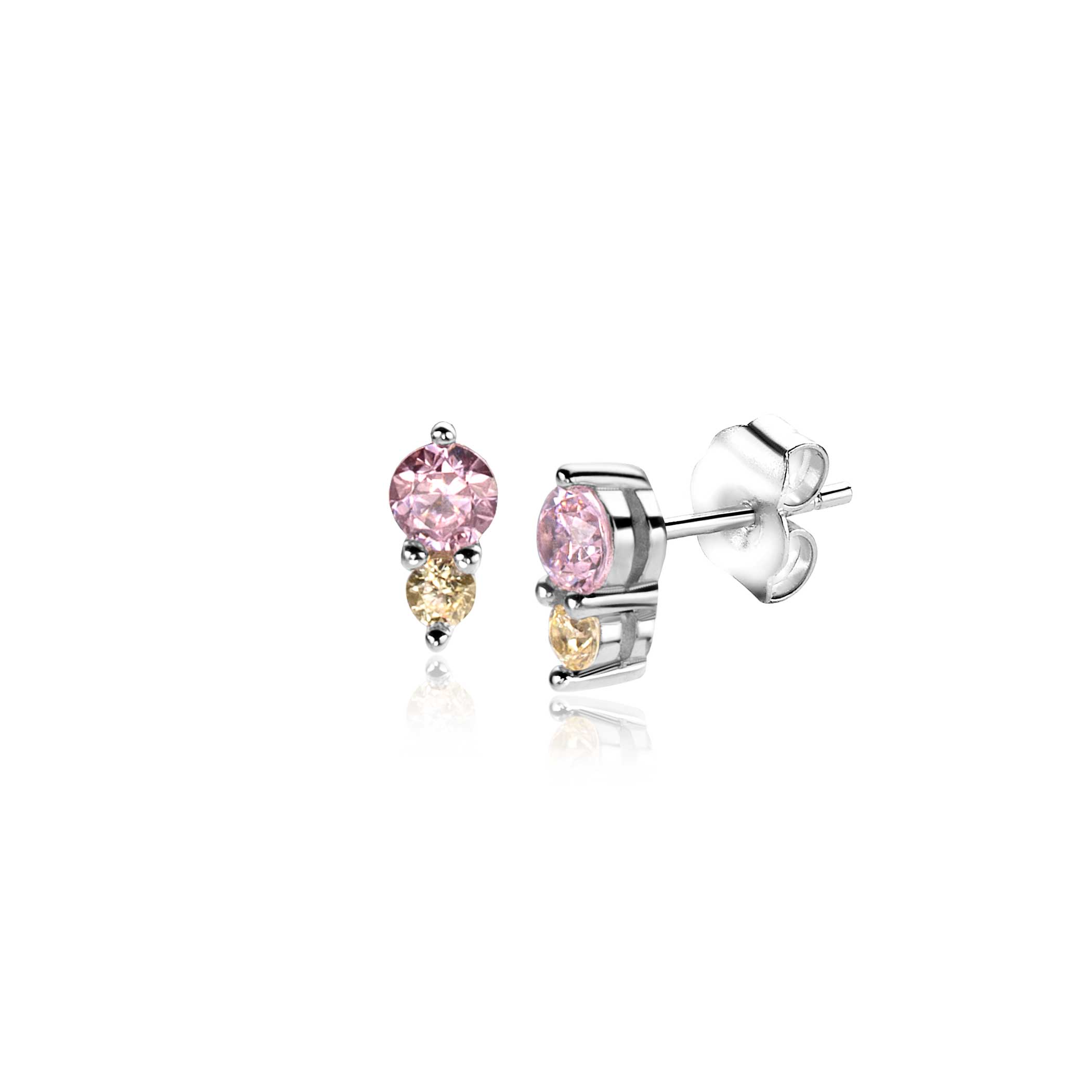 6mm ZINZI zilveren oorknopjes rond roze champagne ZIO2501