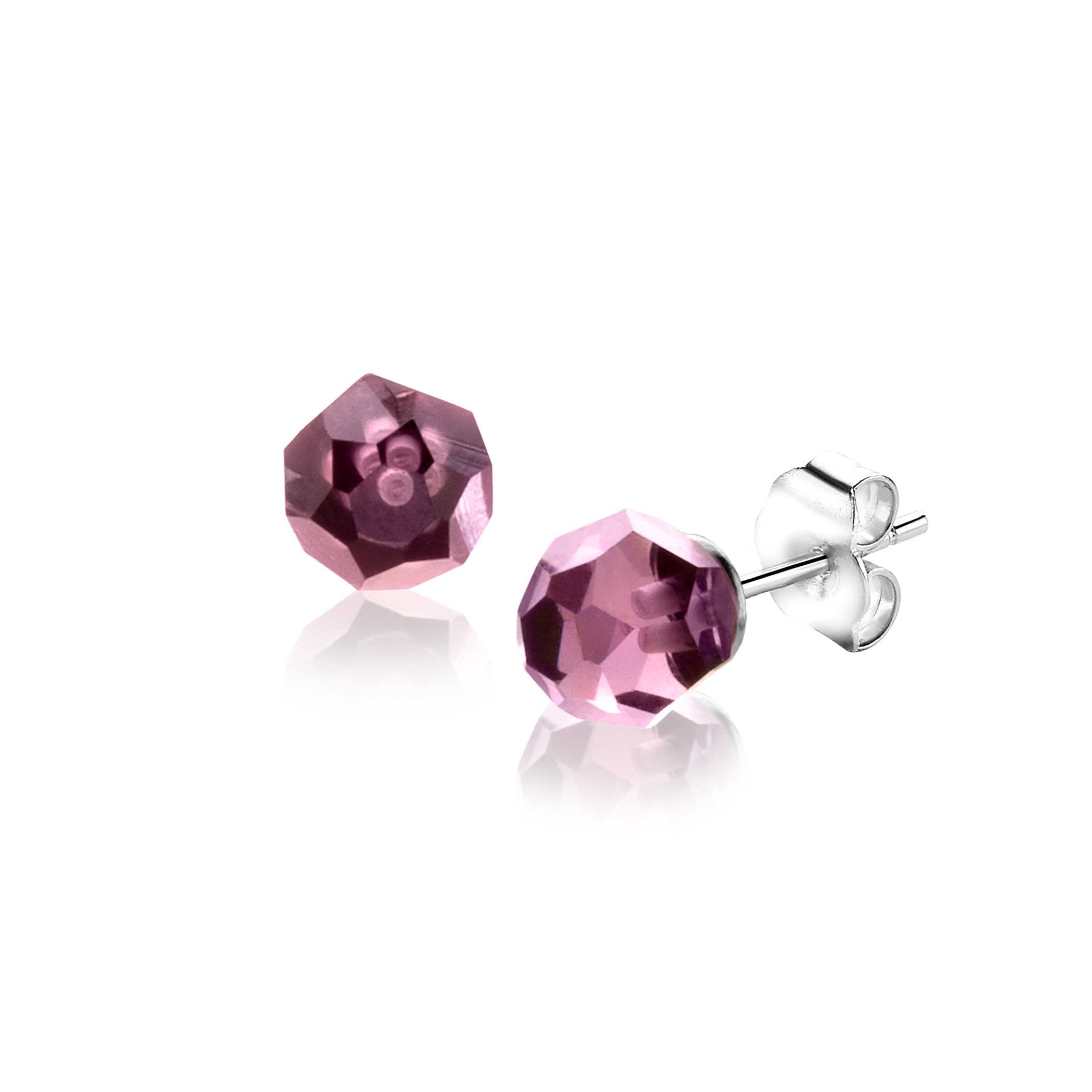 ZINZI zilveren oorknoppen met ronde paarse beads (6mm). Deze oorknoppen zijn vervaardigd van eerste gehalte zilver (925) en voorzien van een extra rodiumlaag.