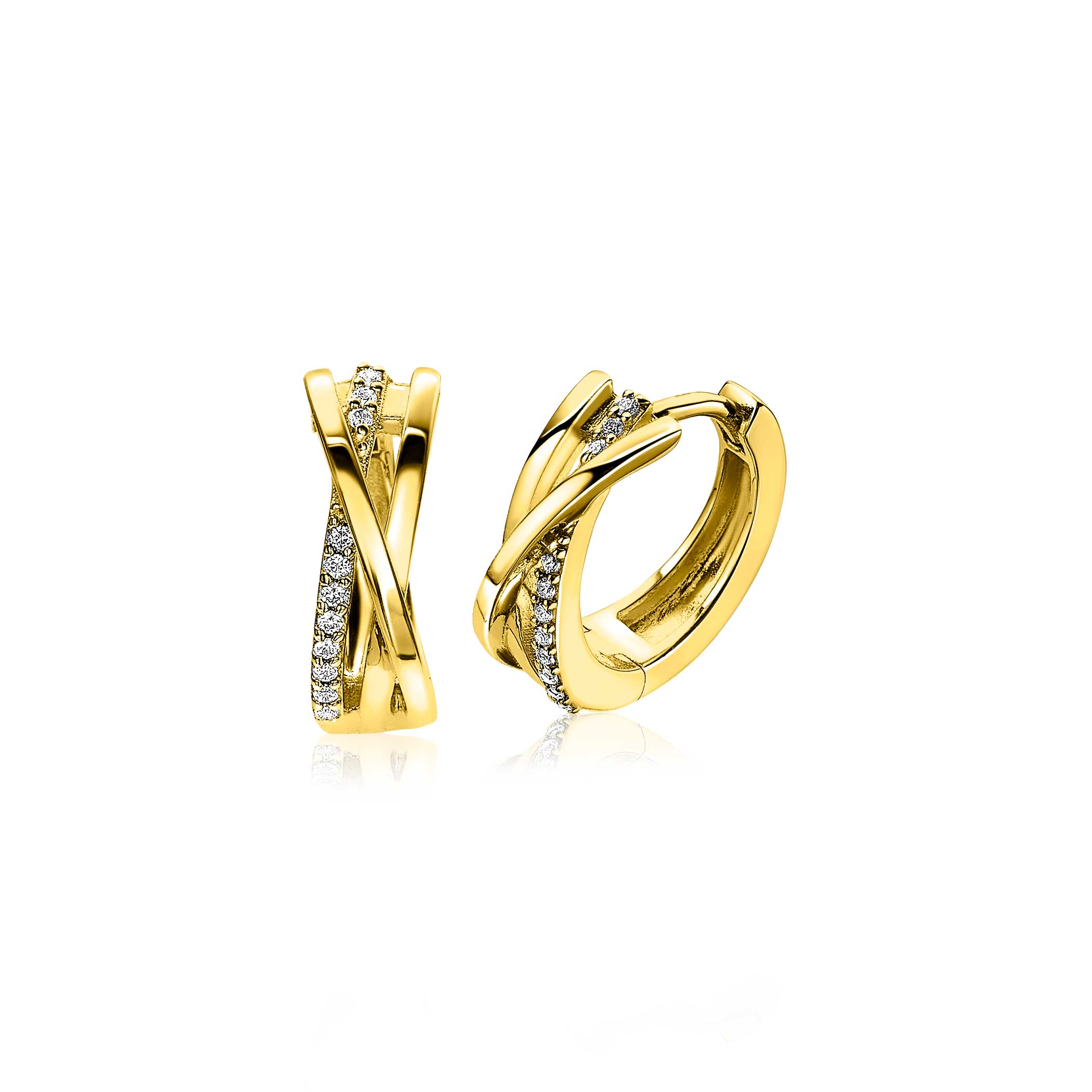 ZINZI zilververgulde cross-over oorringen 5,5mm breed bezet met witte zirconia's ZIO1774Y