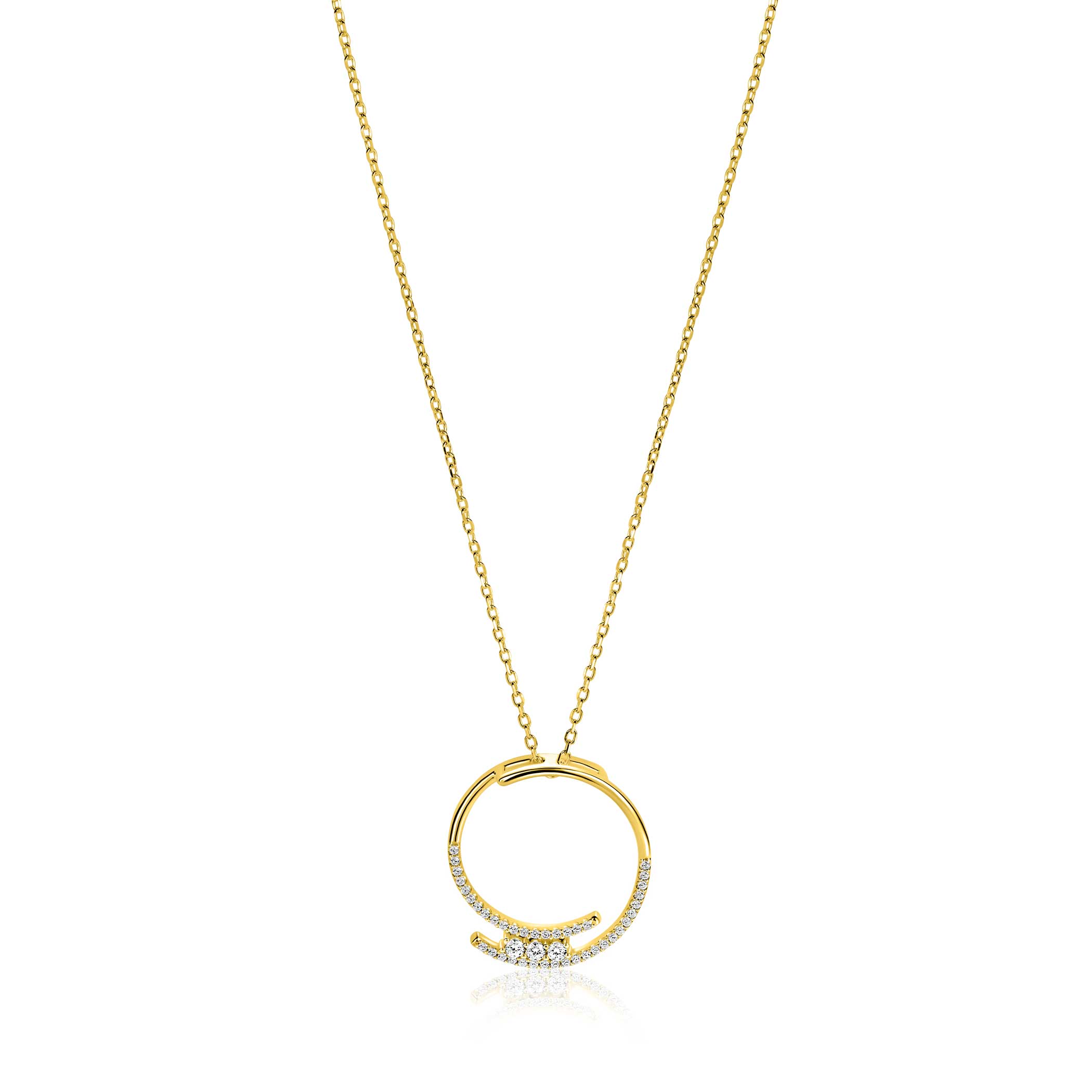Zilveren goud verguld collier met hanger met zirkonia's
