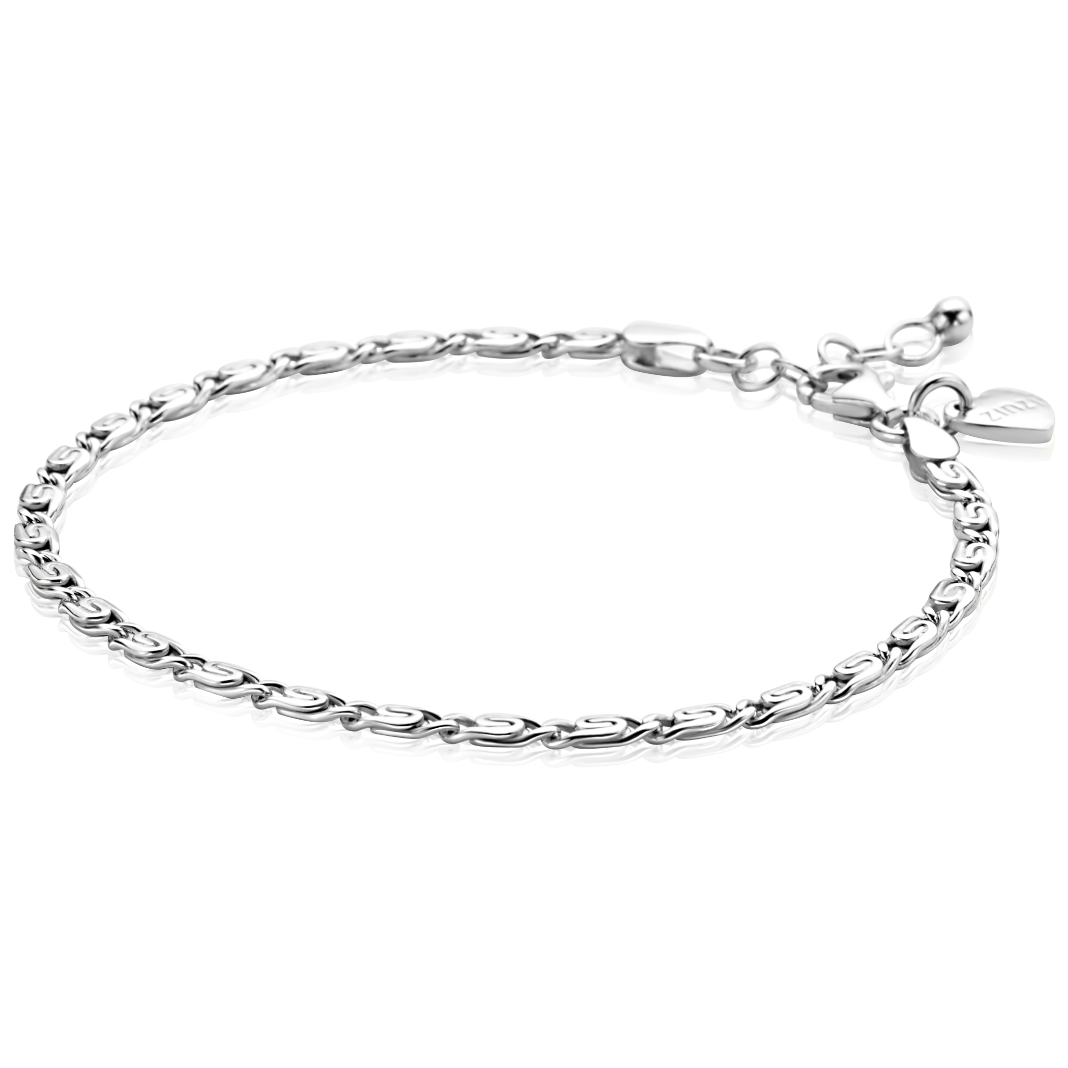 ZINZI zilveren schakel armband (3mm breed) waarbij de schakels een dubbele krul/kronkeling maken 17-20cm ZIA2712