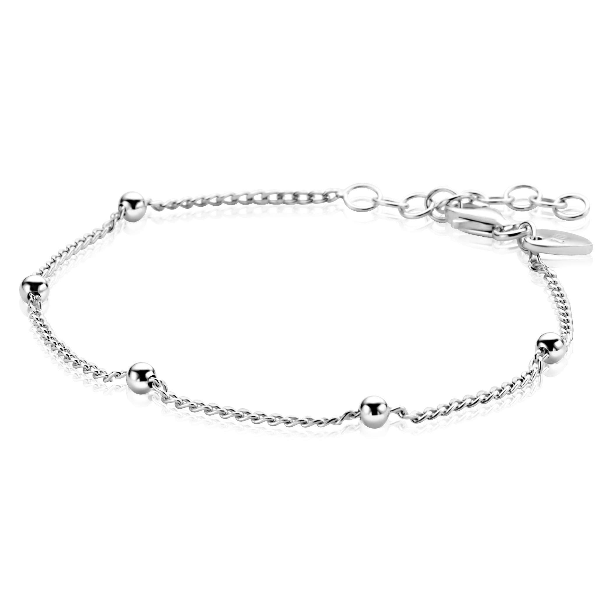 ZINZI zilveren gourmet schakelarmband met vijf glanzende bolletjes (3mm breed) ZIA2714