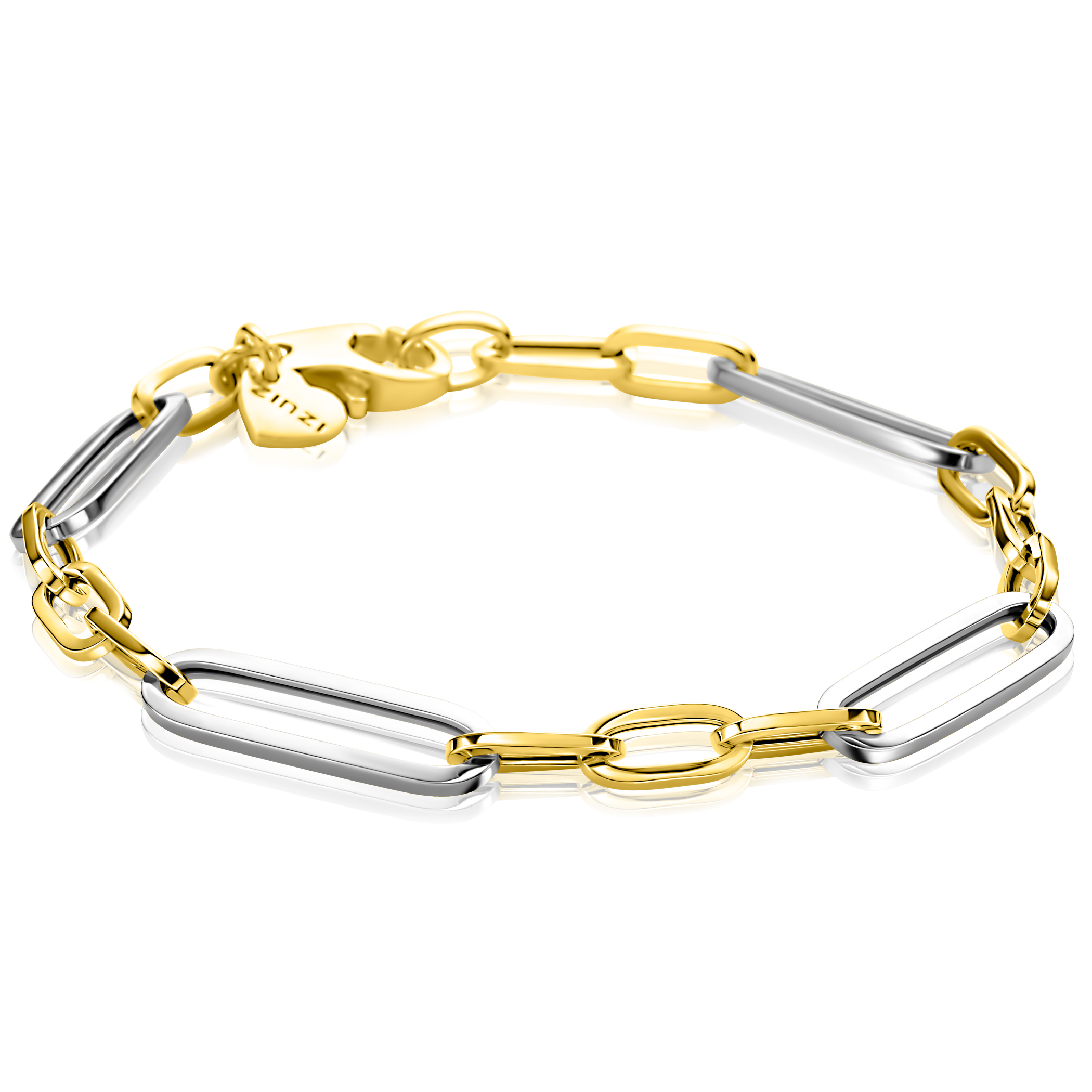 zilveren bicolor schakelarmband met ovale schakels 7mm breed