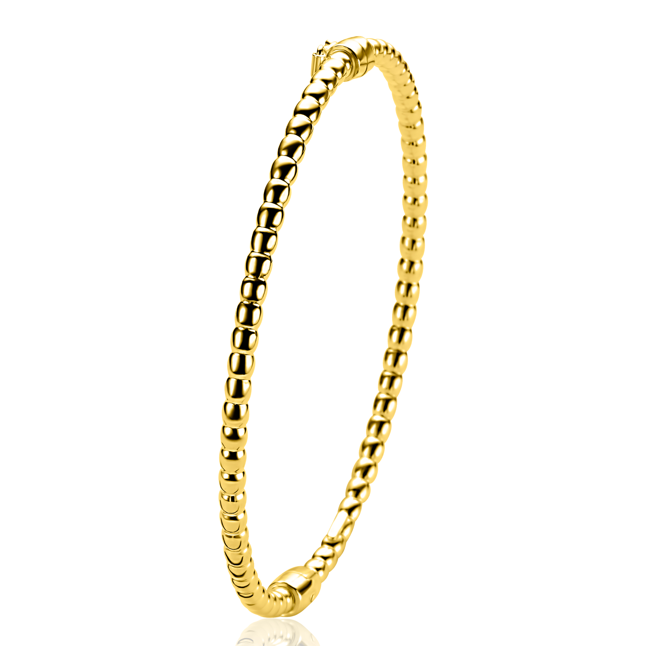 gold plated zilveren bangle armband met bolletjes-motief 3mm en luxe scharniersluiting