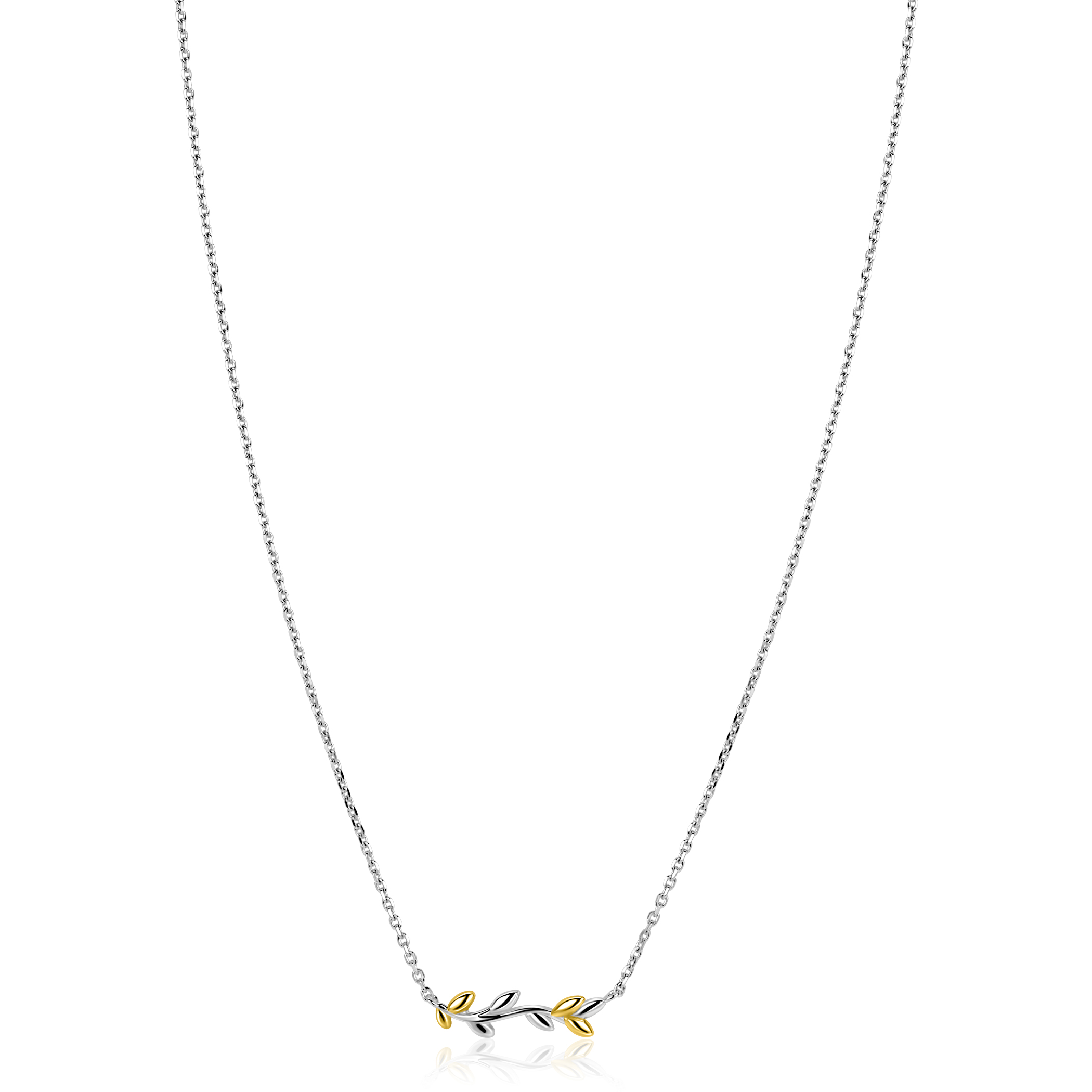 ZINZI zilveren collier 42&ndash;45cm met sierlijk bicolor takje met bladeren ZIC2740