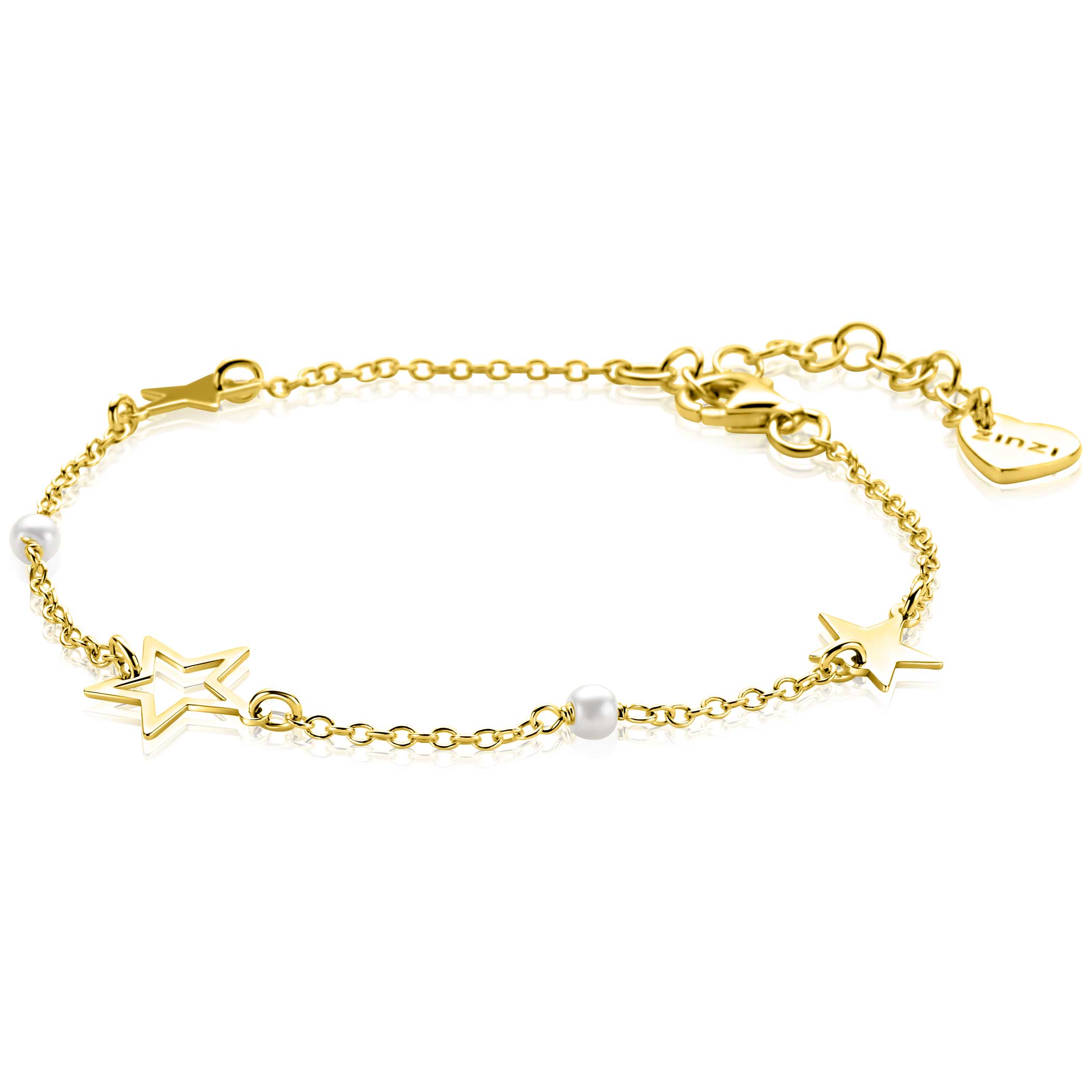 ZINZI gold plated zilveren armband met sterren en witte parels ZIA2780